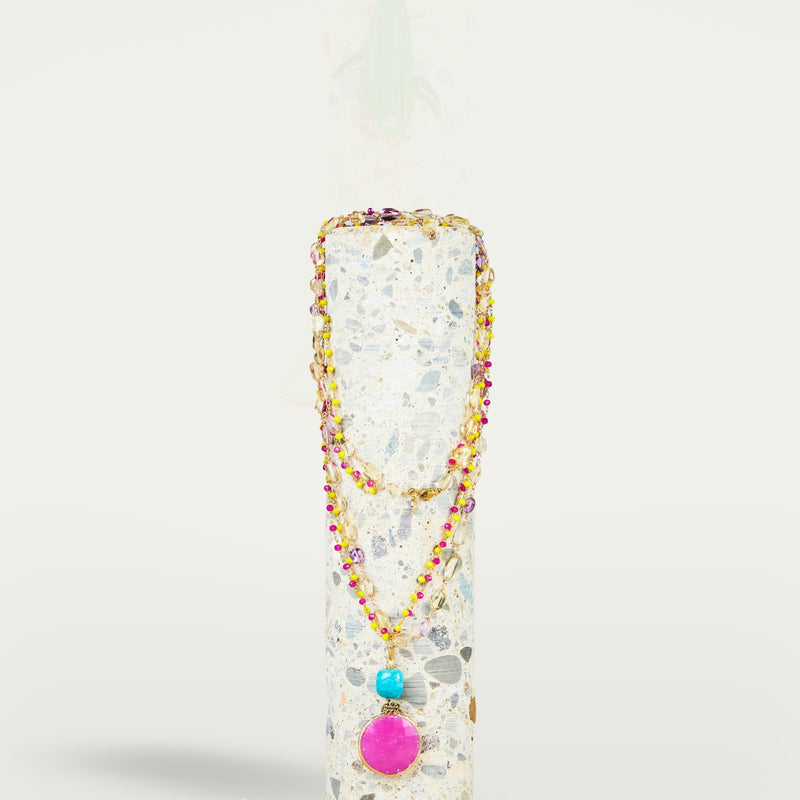 ALMALA COLLANA ROSARIO STONE | FUCSIA
