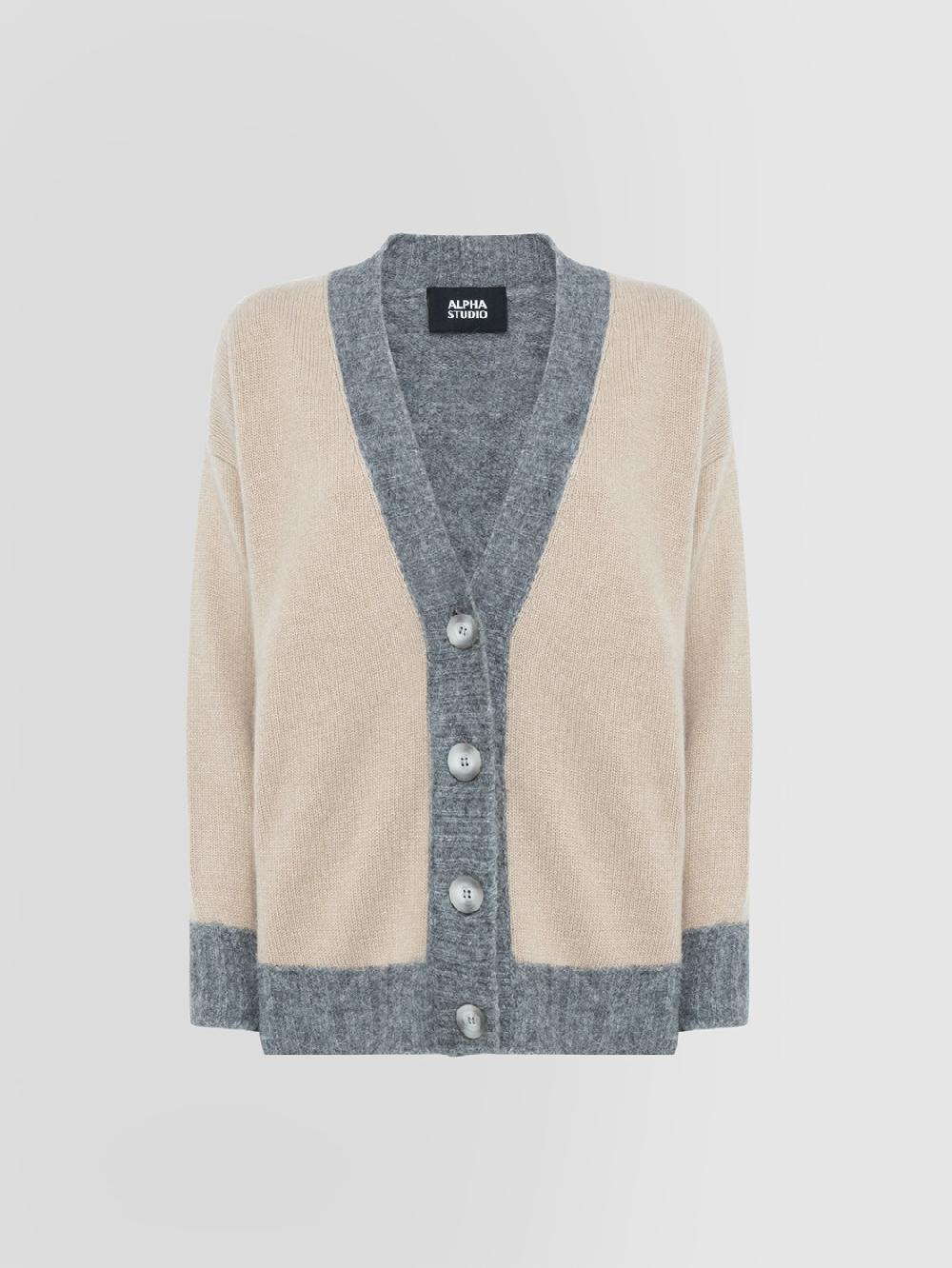 Alpha studio CARDIGAN M/L RASATO BI-MATERIALE