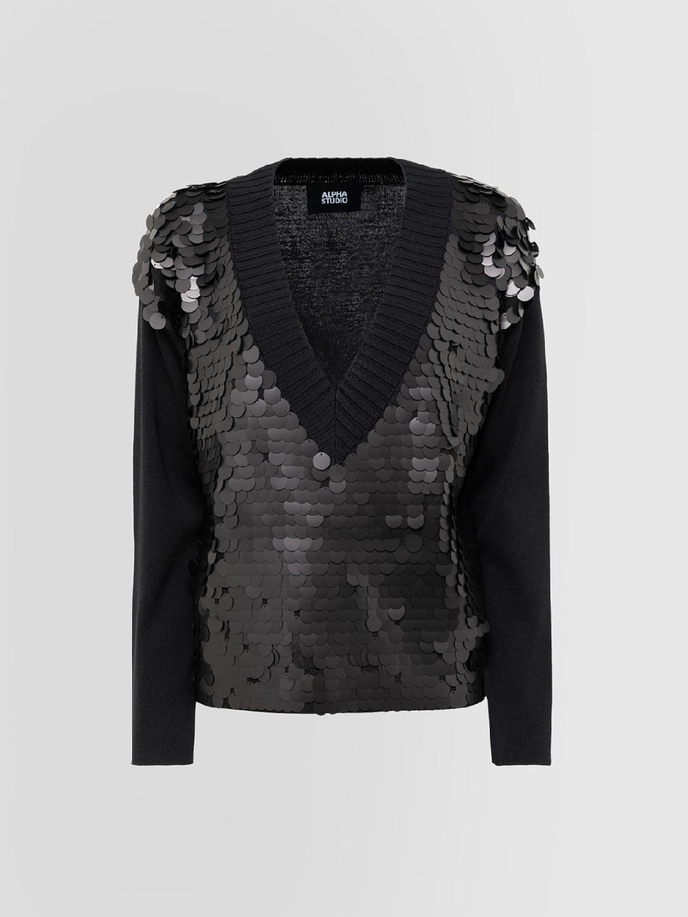 Alpha studio SCOLLO V M/L RASATO CON RICAMO