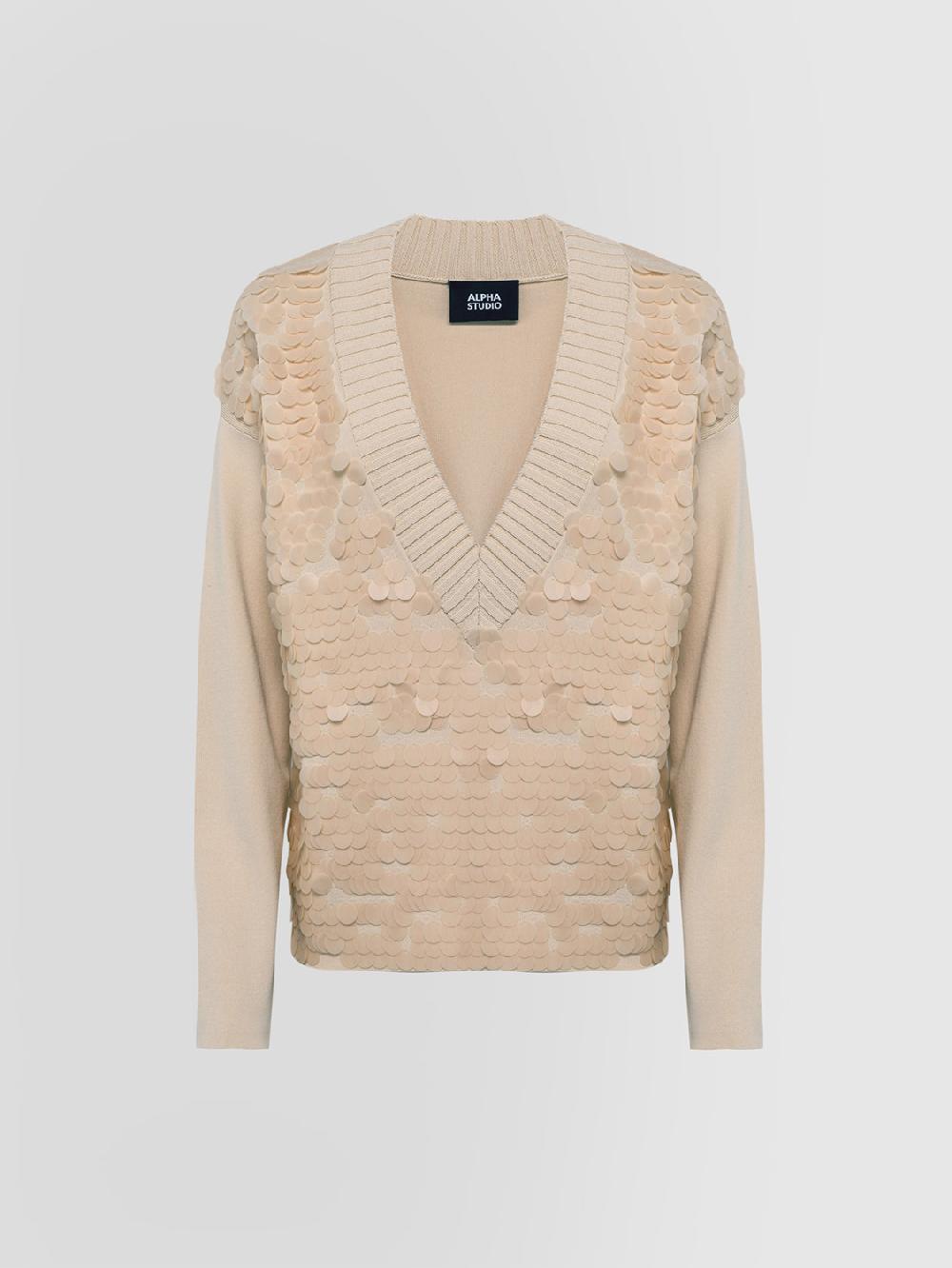 Alpha studio SCOLLO V M/L RASATO CON RICAMO