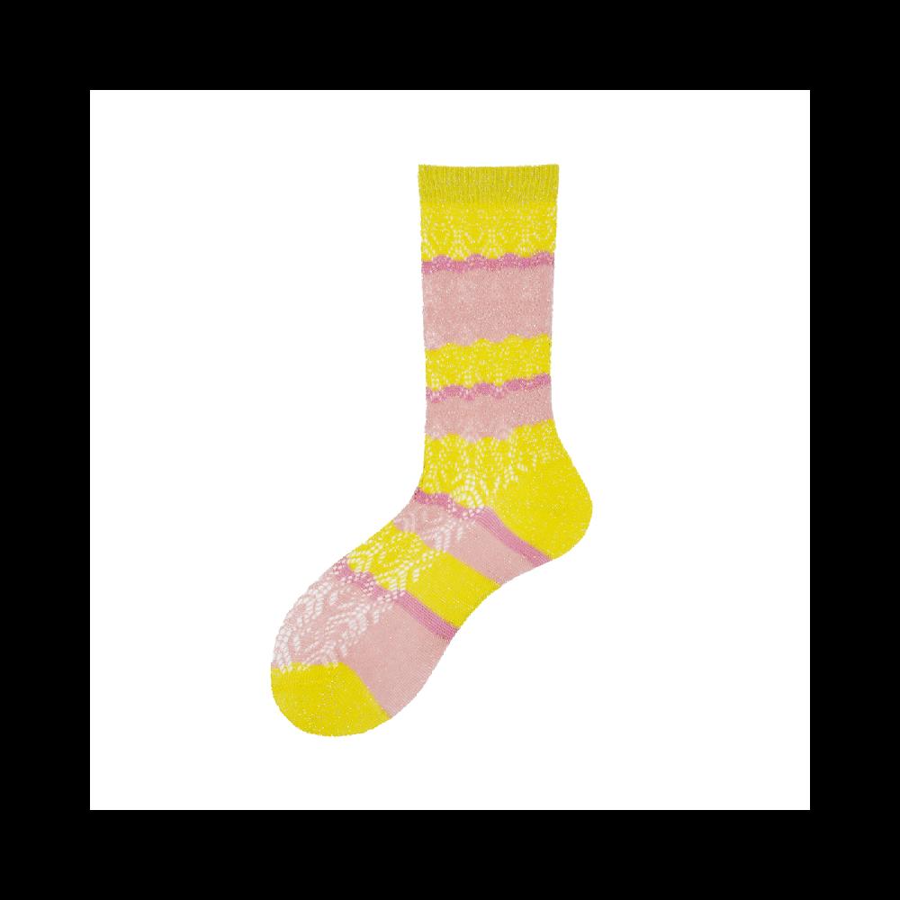 Alto Milano Calza corta da donna in cotone traforato a righe Nidia