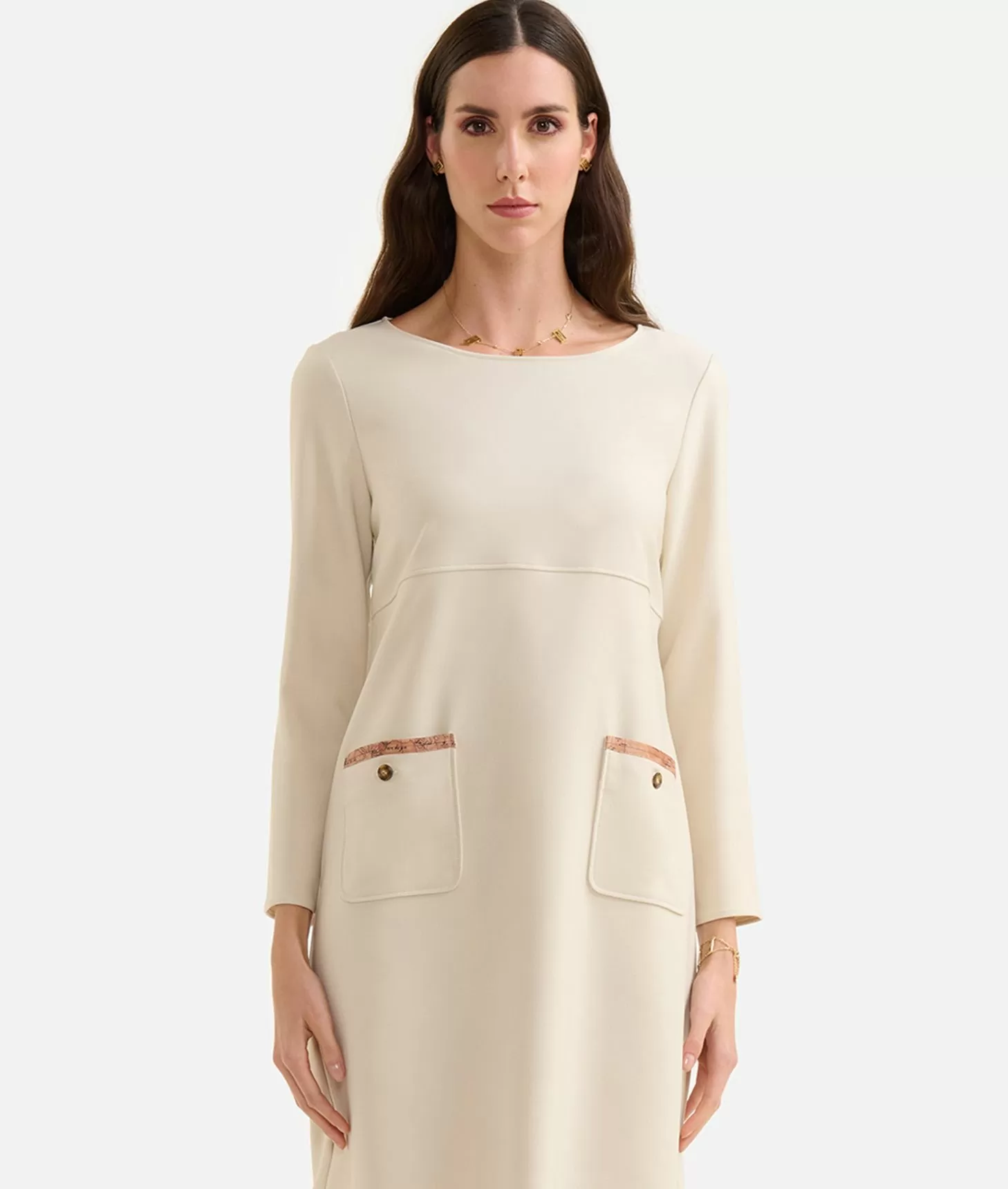 Alviero Martini 1a Classe Abito A Sacchetto In Cavallery Bianco Lana