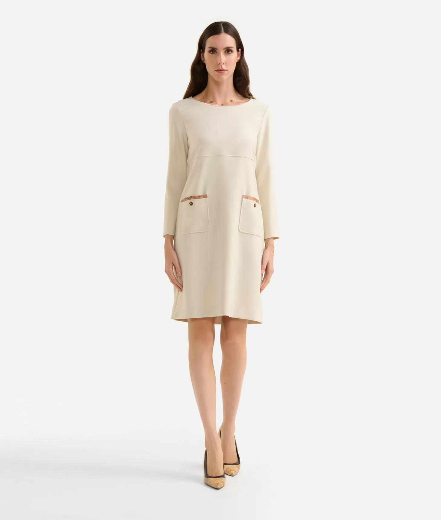 Alviero martini 1a classe Abito a sacchetto in cavallery Bianco Lana