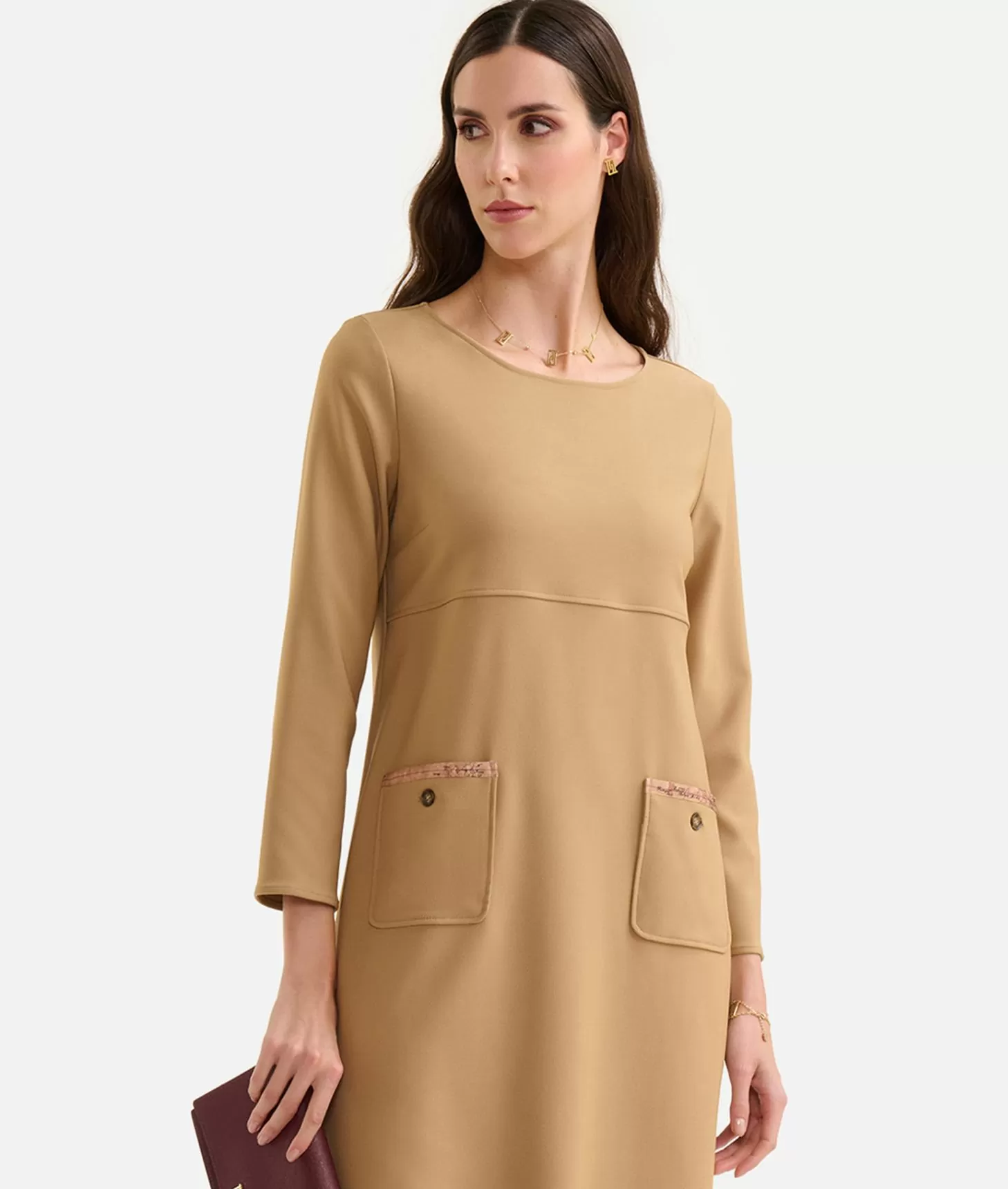 Alviero Martini 1a Classe Abito A Sacchetto In Cavallery Cammello