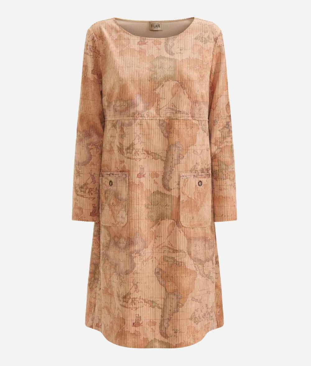 Alviero Martini 1a Classe Abito A Sacchetto In Velluto A Coste Geo Classic