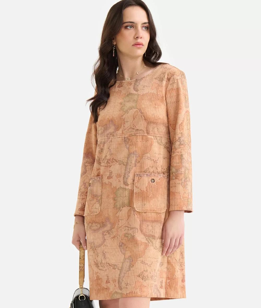 Alviero Martini 1a Classe Abito A Sacchetto In Velluto A Coste Geo Classic