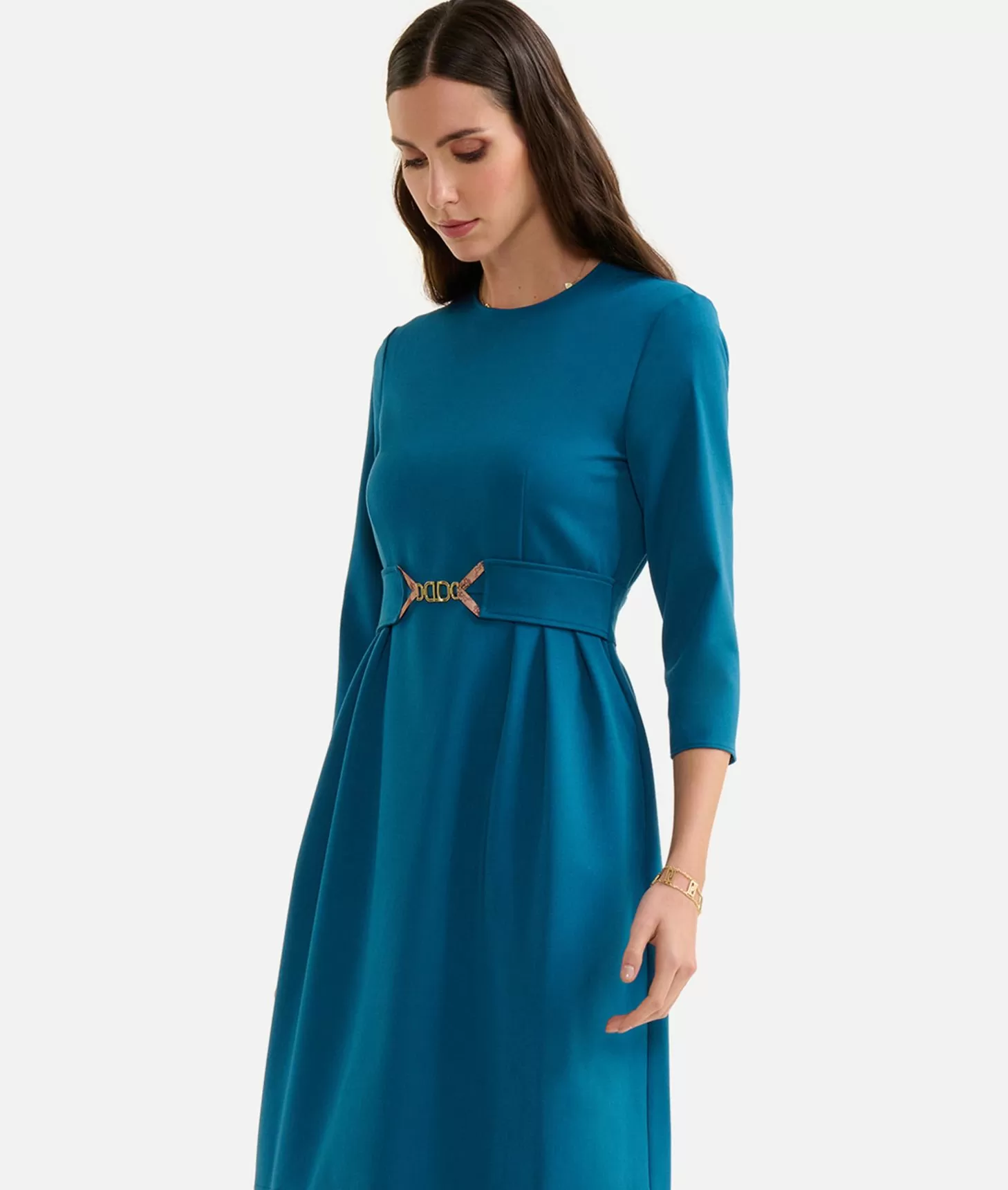 Alviero Martini 1a Classe Abito Con Cintura Gioiello In Tessuto Stretch Blu Di Prussia