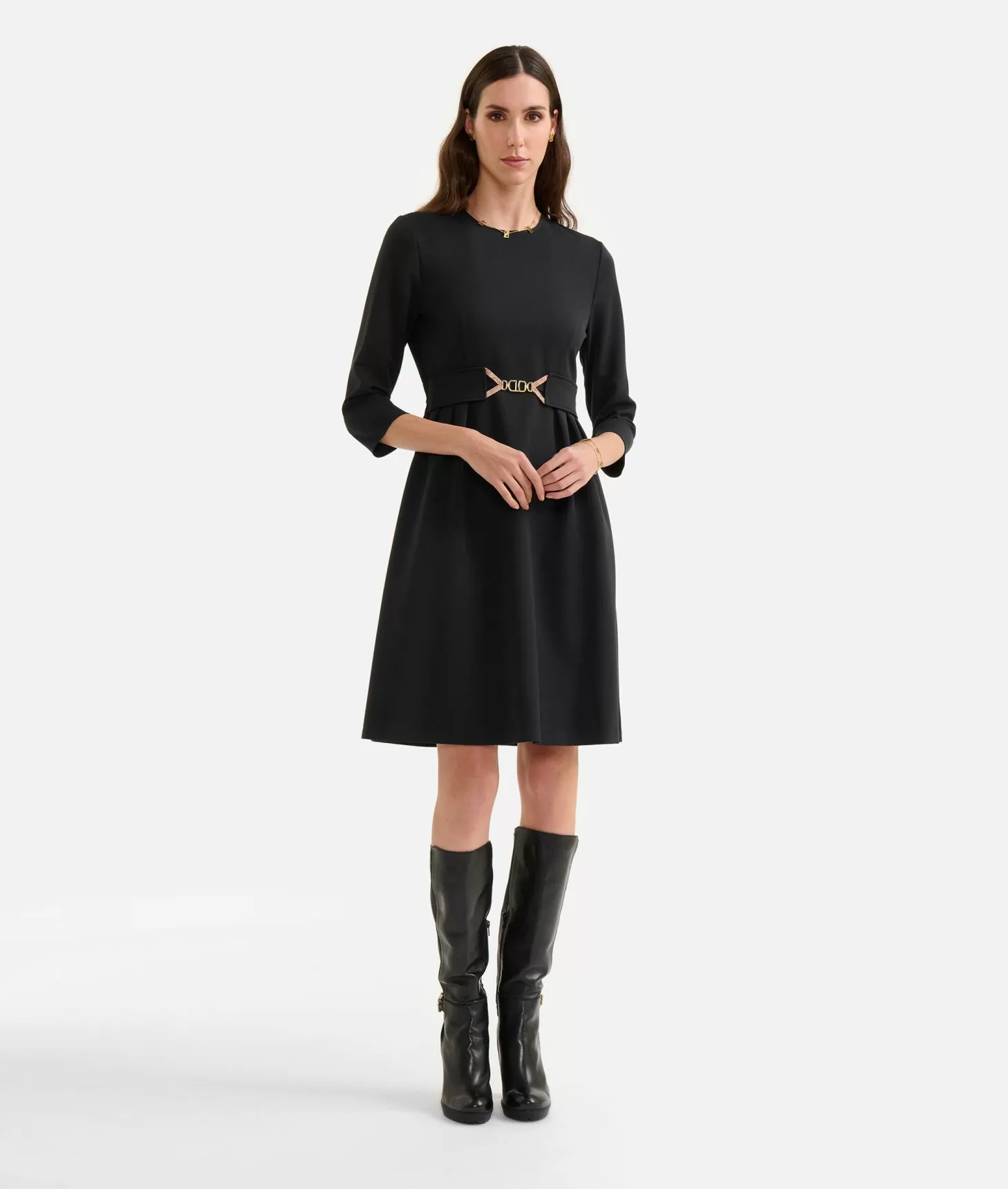 Alviero martini 1a classe Abito con cintura gioiello in tessuto stretch Nero