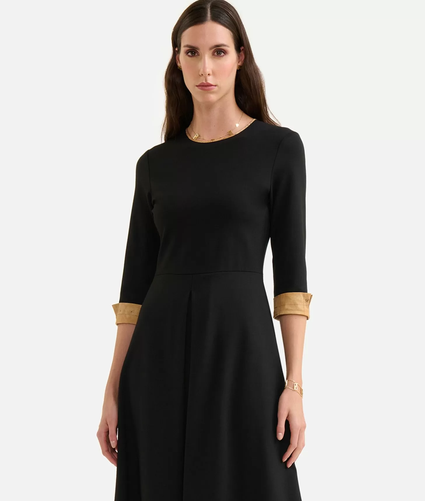 Alviero Martini 1a Classe Abito Con Contropiega In Jersey Punto Milano Nero