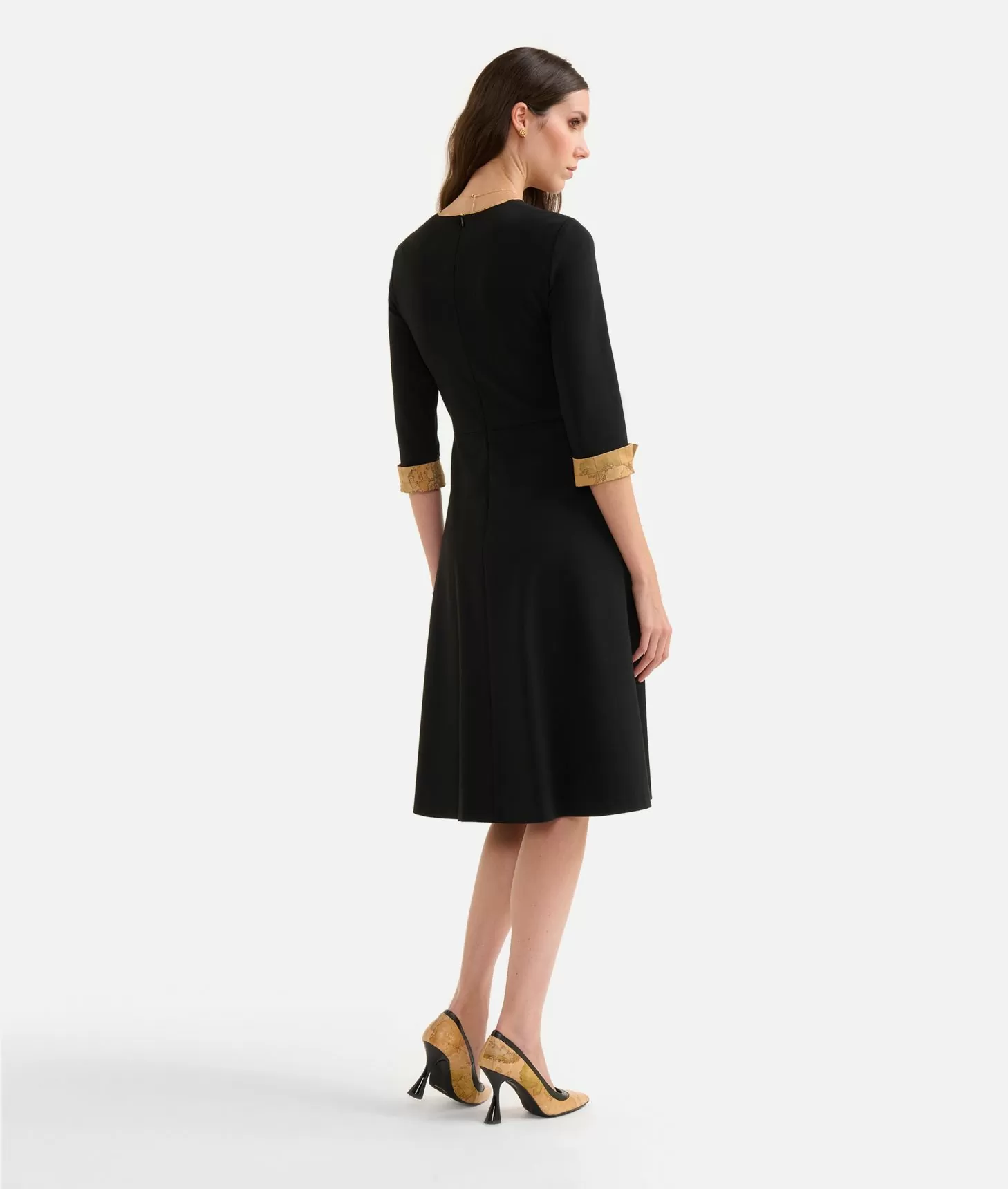 Alviero Martini 1a Classe Abito Con Contropiega In Jersey Punto Milano Nero