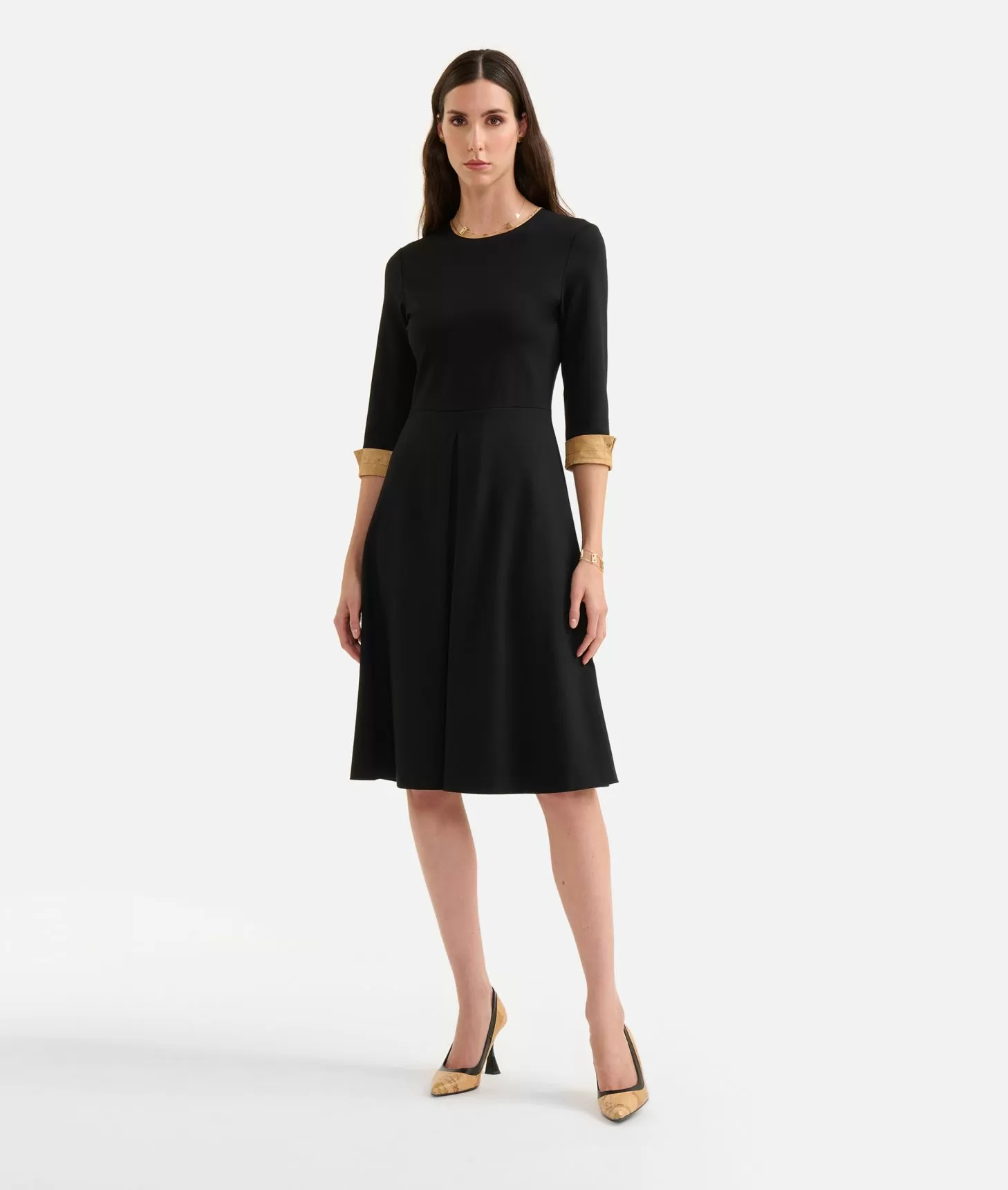 Alviero martini 1a classe Abito con contropiega in jersey punto Milano Nero