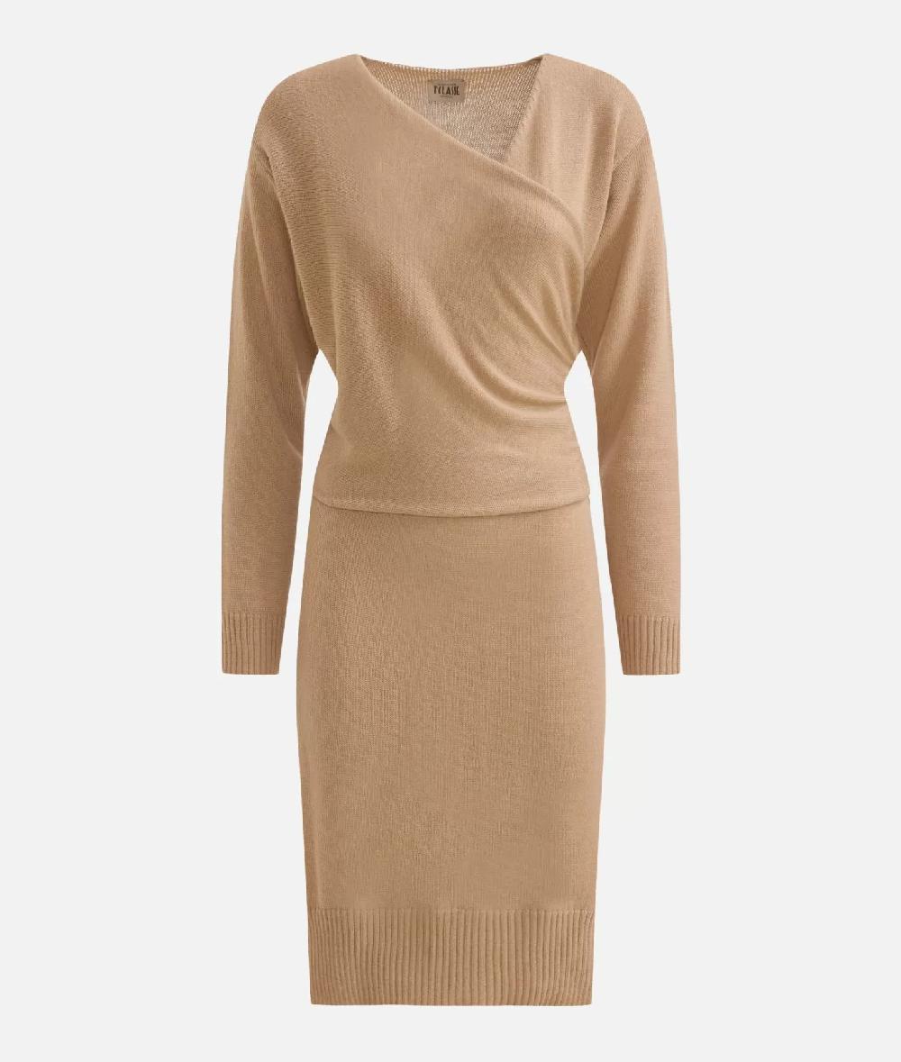 Alviero Martini 1a Classe Abito In Filato Misto Lana Con Toppe Geo Classic Cammello