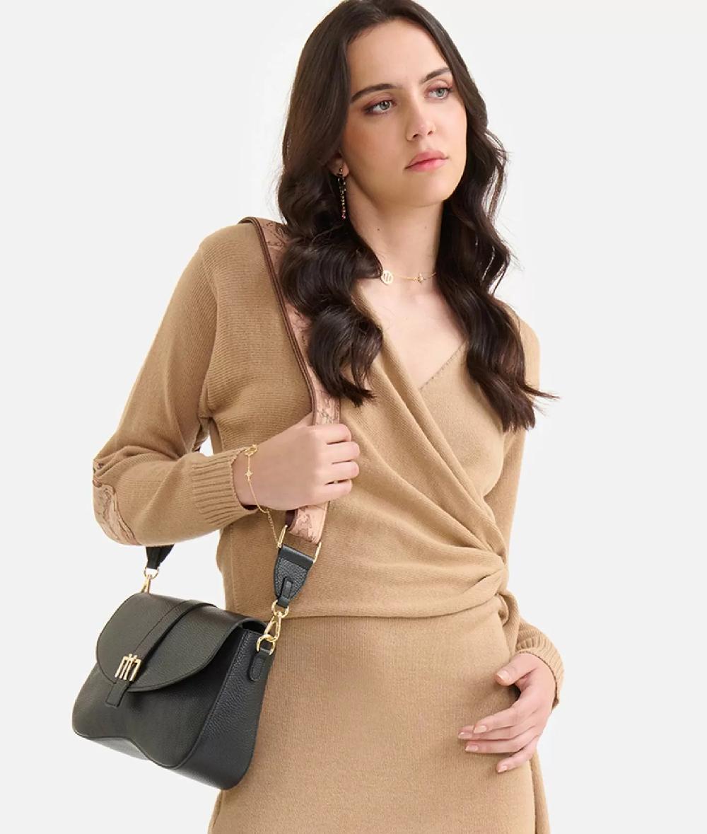 Alviero Martini 1a Classe Abito In Filato Misto Lana Con Toppe Geo Classic Cammello