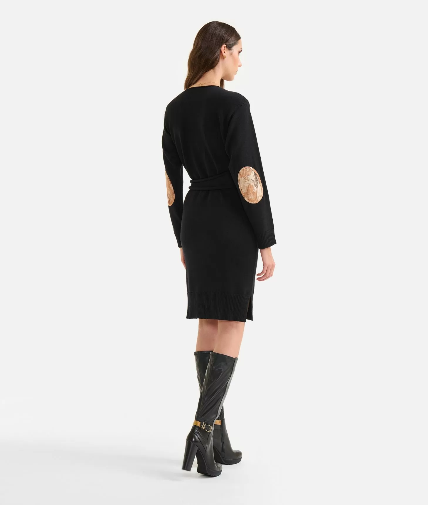 Alviero Martini 1a Classe Abito In Filato Misto Lana Con Toppe Geo Classic Nero