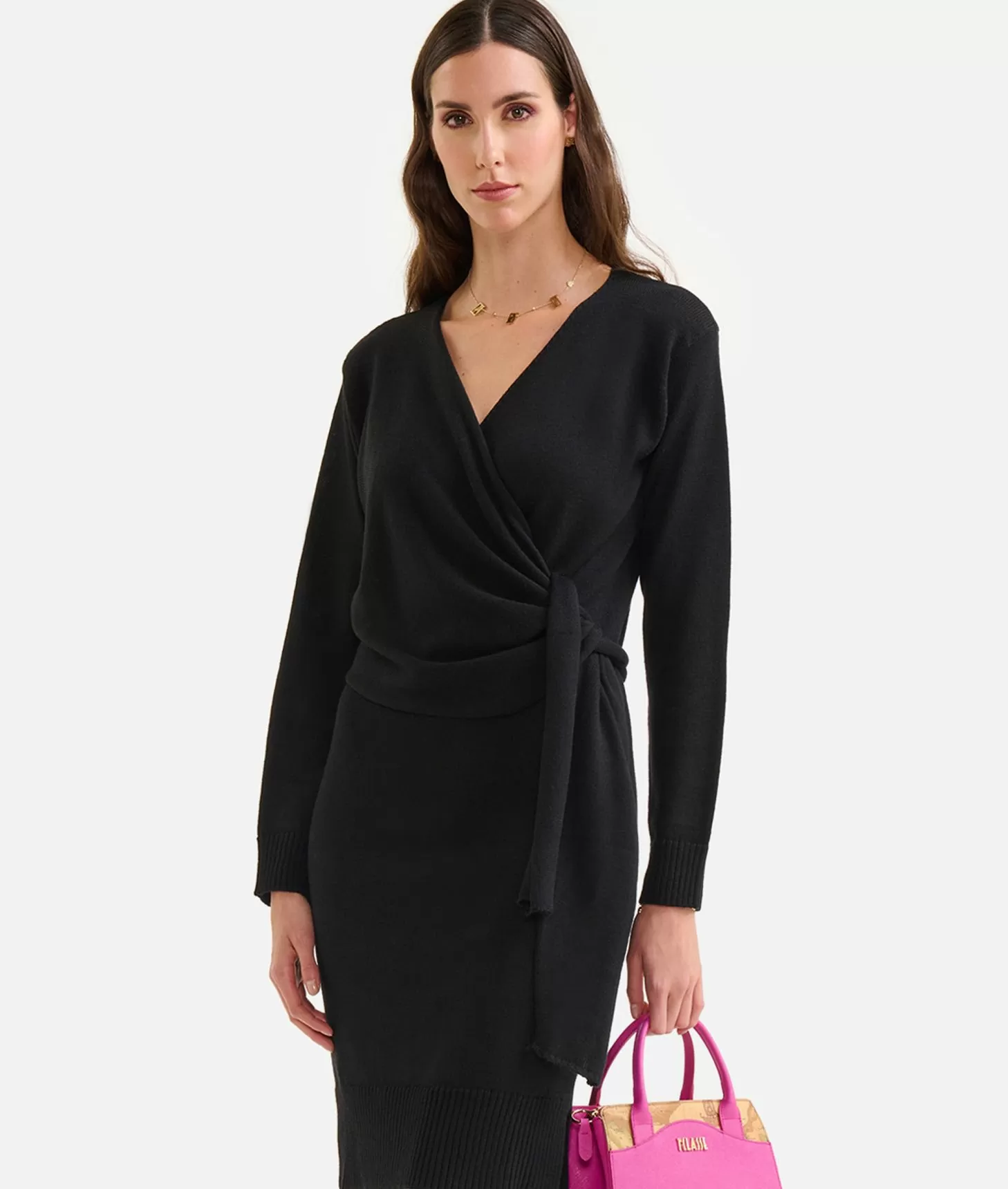 Alviero Martini 1a Classe Abito In Filato Misto Lana Con Toppe Geo Classic Nero