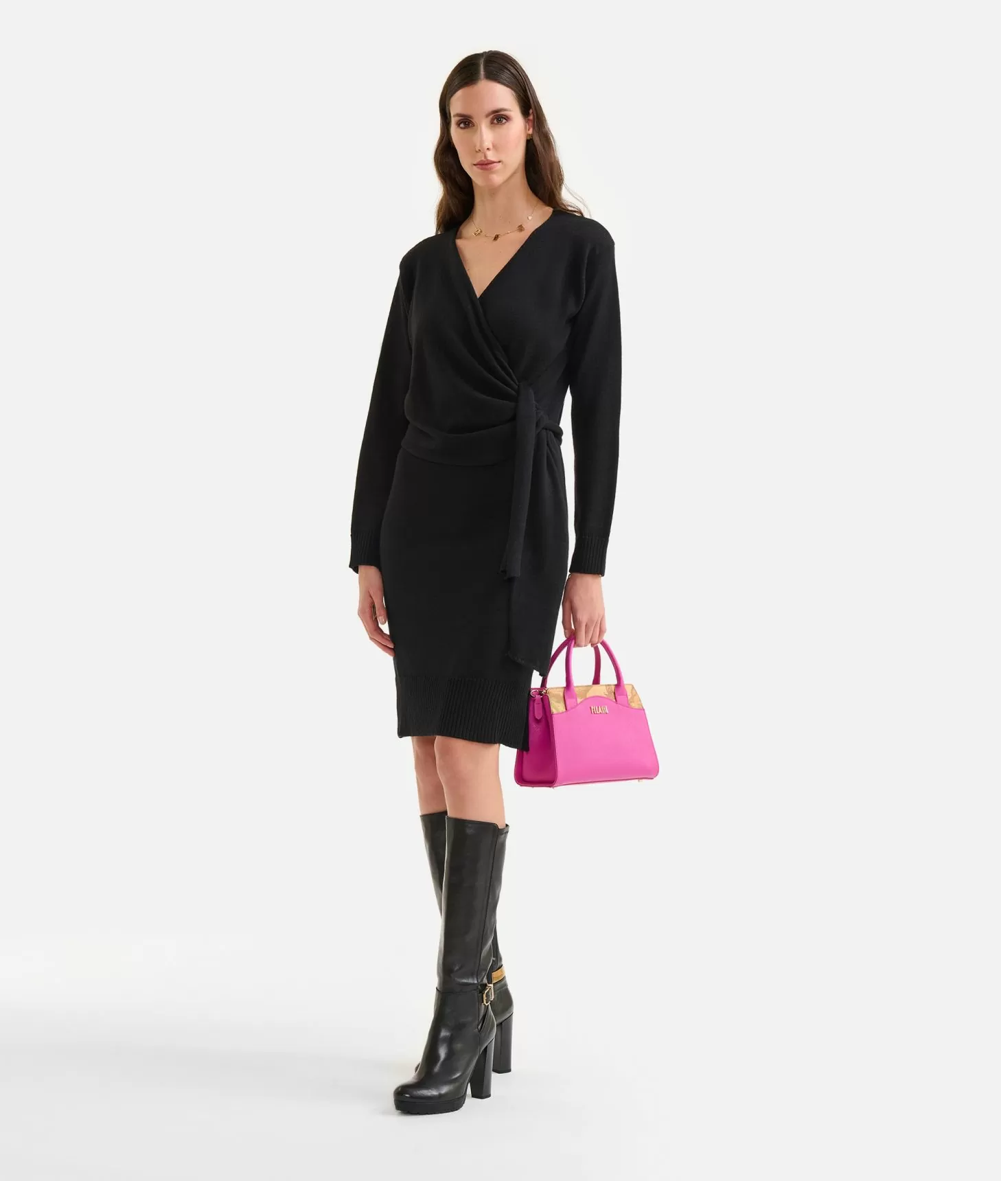 Alviero martini 1a classe Abito in filato misto lana con toppe Geo Classic Nero