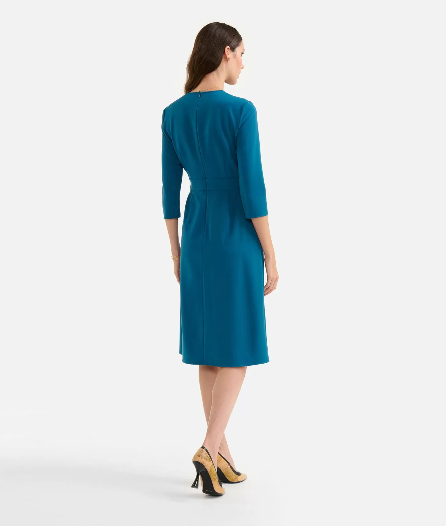 Alviero Martini 1a Classe Abito In Tessuto Stretch Con Balza Blu Di Prussia