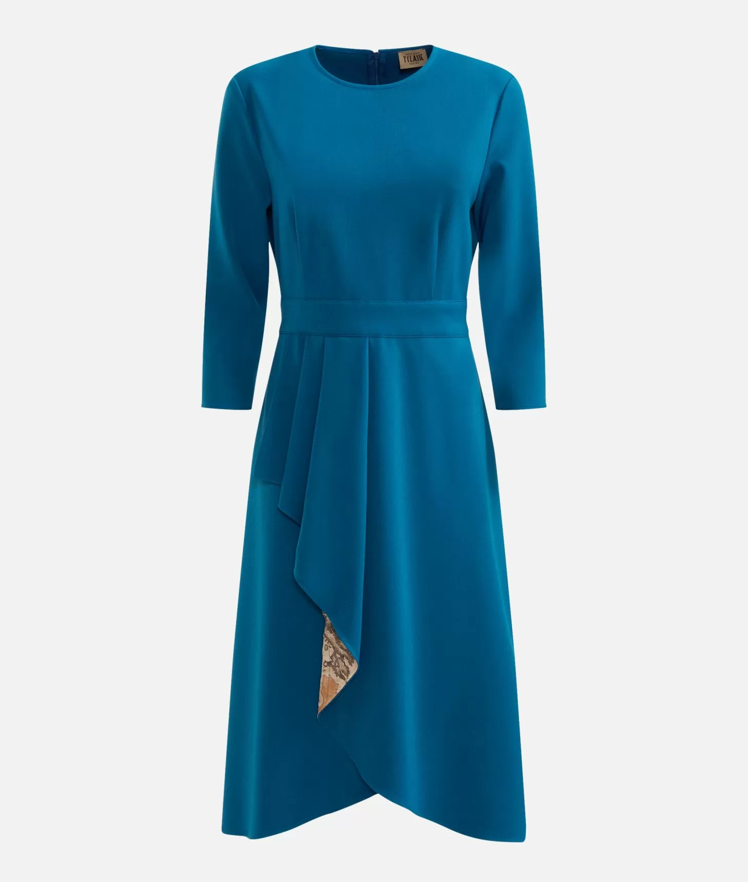 Alviero Martini 1a Classe Abito In Tessuto Stretch Con Balza Blu Di Prussia