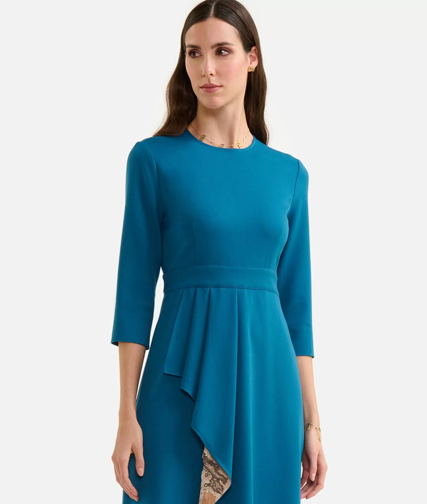 Alviero Martini 1a Classe Abito In Tessuto Stretch Con Balza Blu Di Prussia