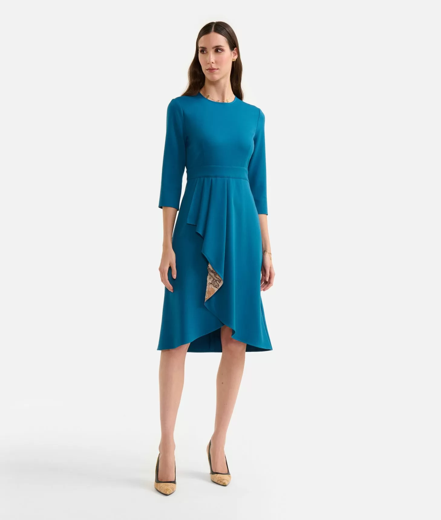 Alviero Martini 1a Classe Abito In Tessuto Stretch Con Balza Blu Di Prussia