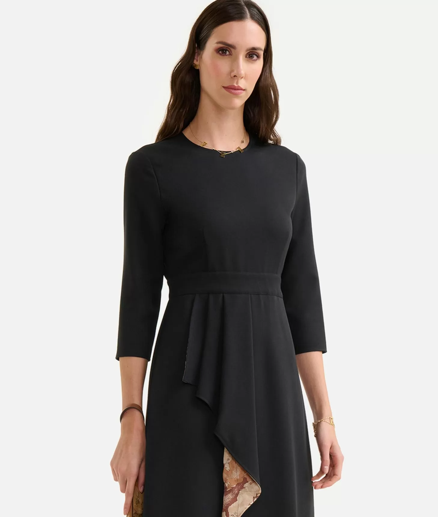 Alviero Martini 1a Classe Abito In Tessuto Stretch Con Balza Nero