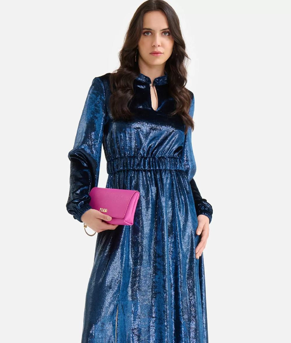 Alviero Martini 1a Classe Abito Lungo In Velluto Lurex Special Blu Di Prussia
