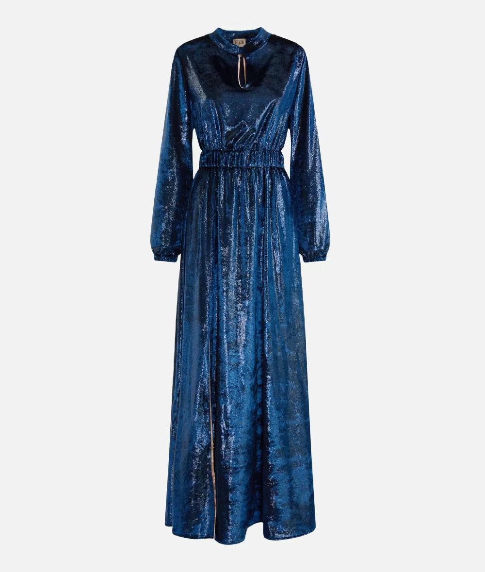 Alviero Martini 1a Classe Abito Lungo In Velluto Lurex Special Blu Di Prussia