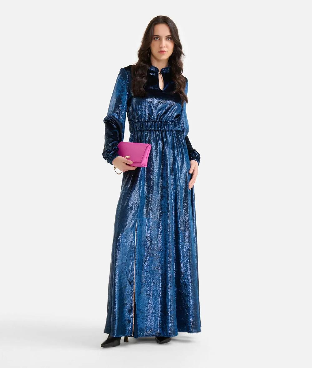 Alviero martini 1a classe Abito lungo in velluto lurex special Blu di Prussia