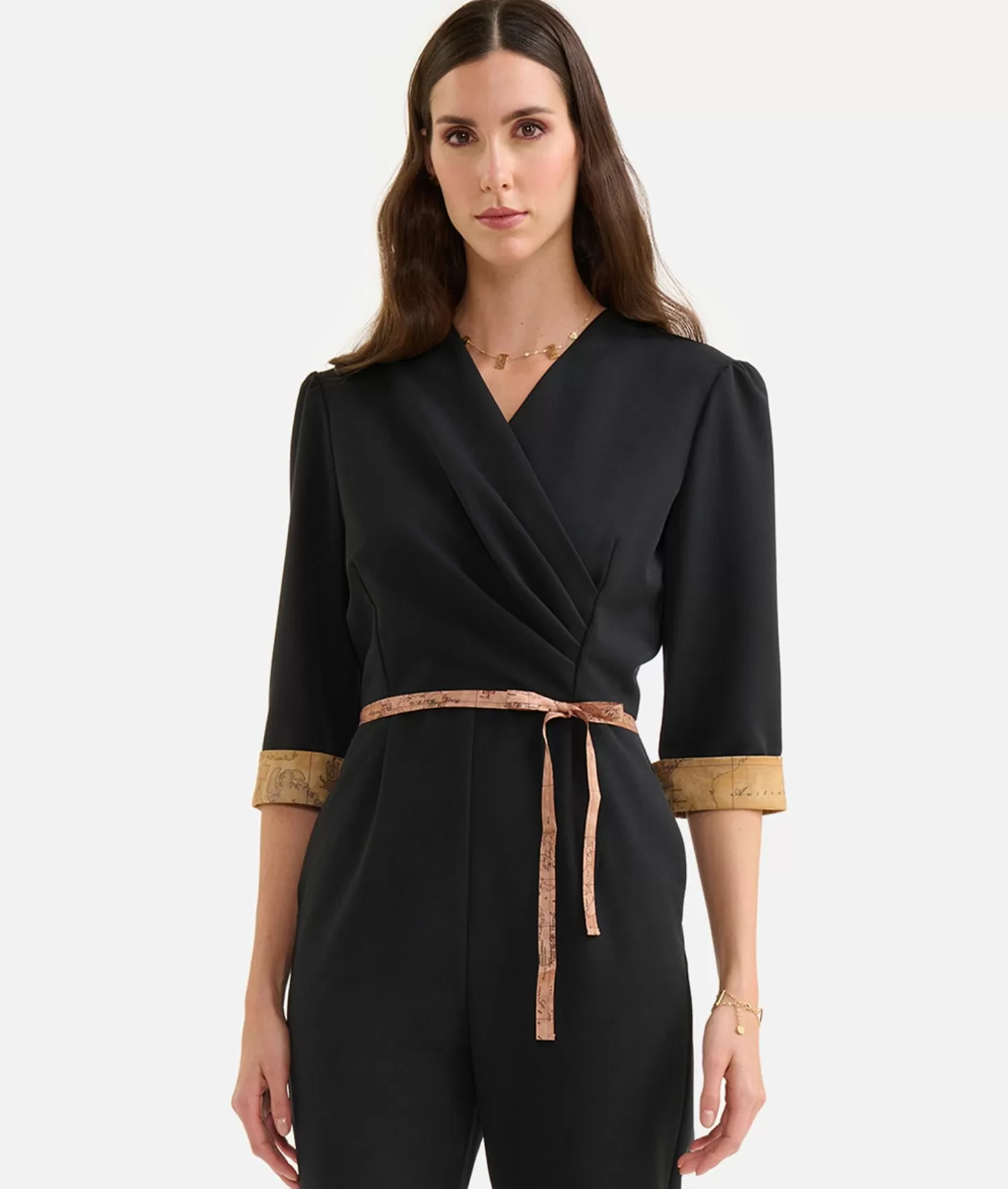 Alviero Martini 1a Classe Abito Tuta In Tessuto Stretch Con Polsini Geo Classic Nero