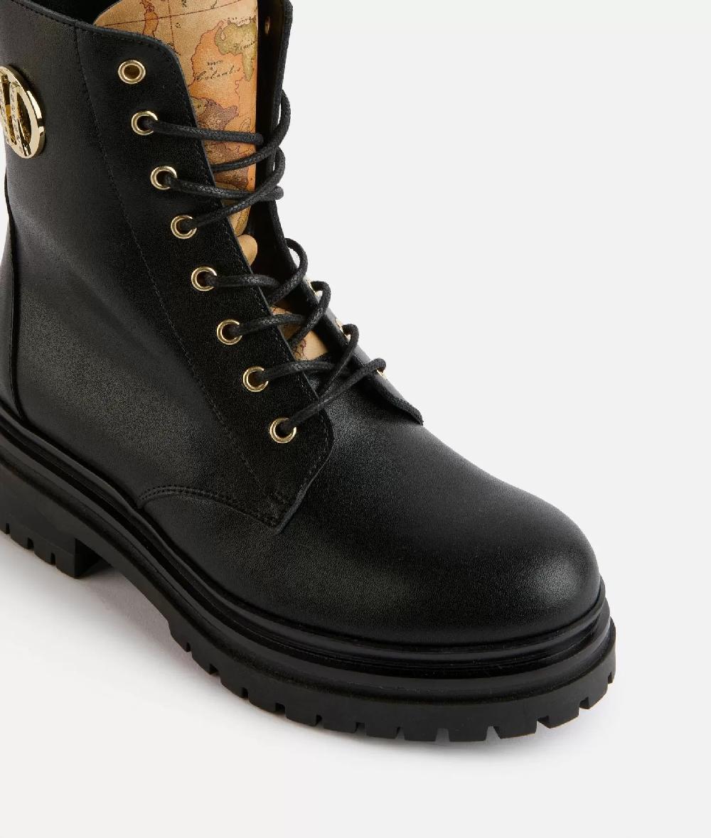 Alviero Martini 1a Classe Anfibi In Pelle Liscia Con Dettaglio 1C Strass Neri