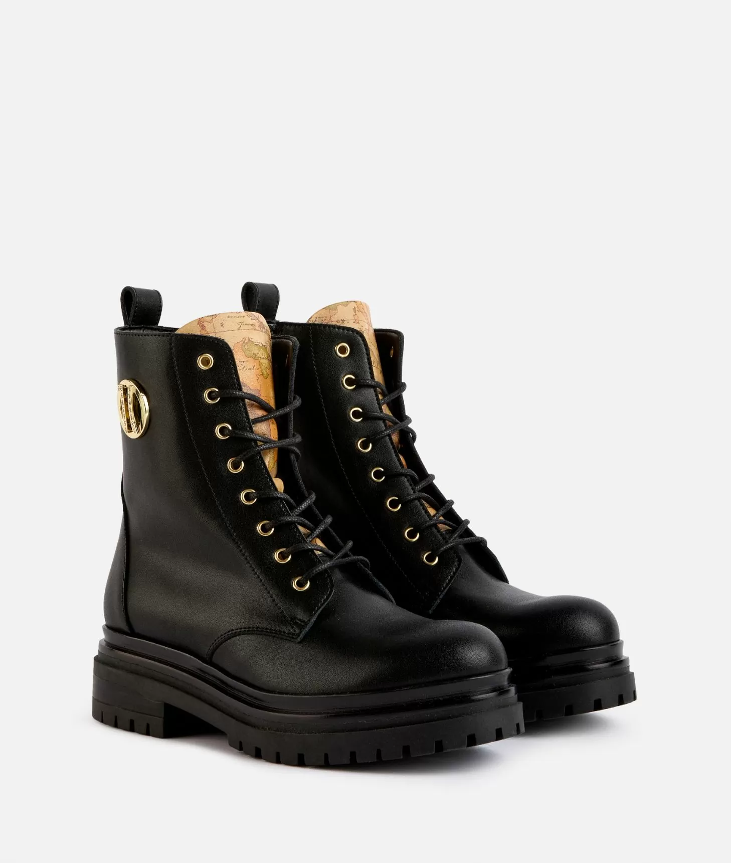 Alviero Martini 1a Classe Anfibi In Pelle Liscia Con Dettaglio 1C Strass Neri