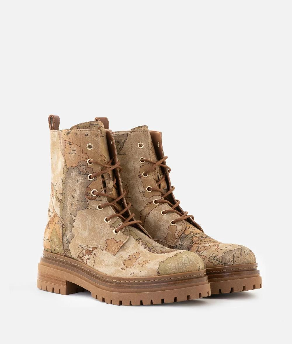 Alviero Martini 1a Classe Anfibi In Tessuto Nabuk Stampa Geo Classic