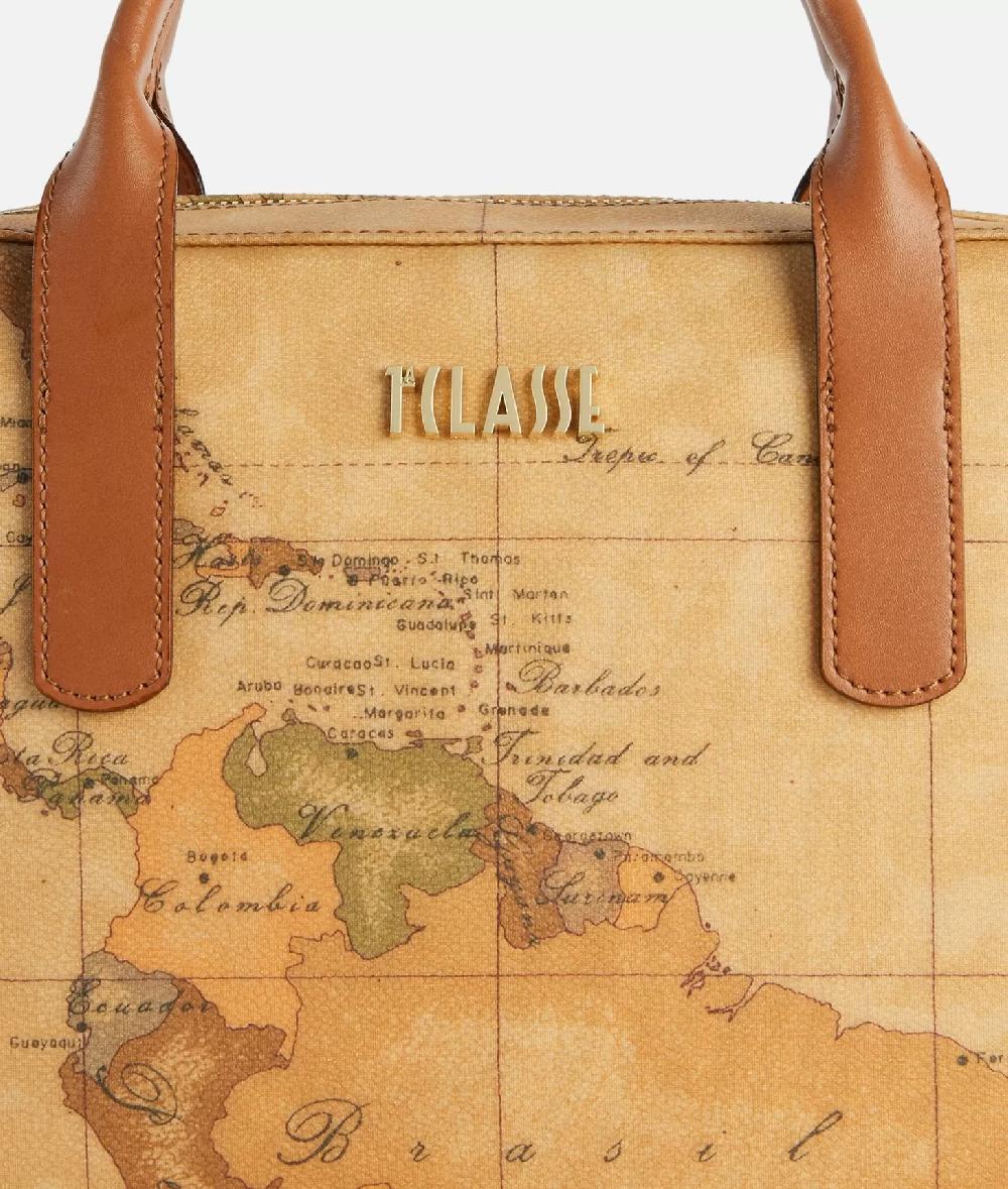 Alviero Martini 1a Classe Bauletto Con Tracolla In Tessuto Stampa Geo Classic Naturale