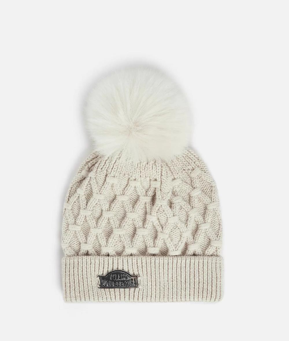 Alviero martini 1a classe Berretto in misto lana con pompon Bianco Latte