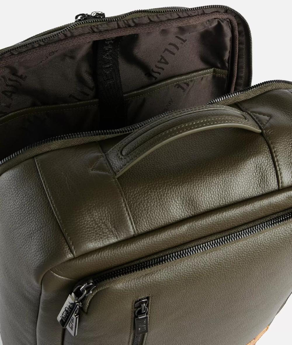 Alviero Martini 1a Classe Beta Leather Zaino Da Viaggio Tripla Portabilità Verde Militare
