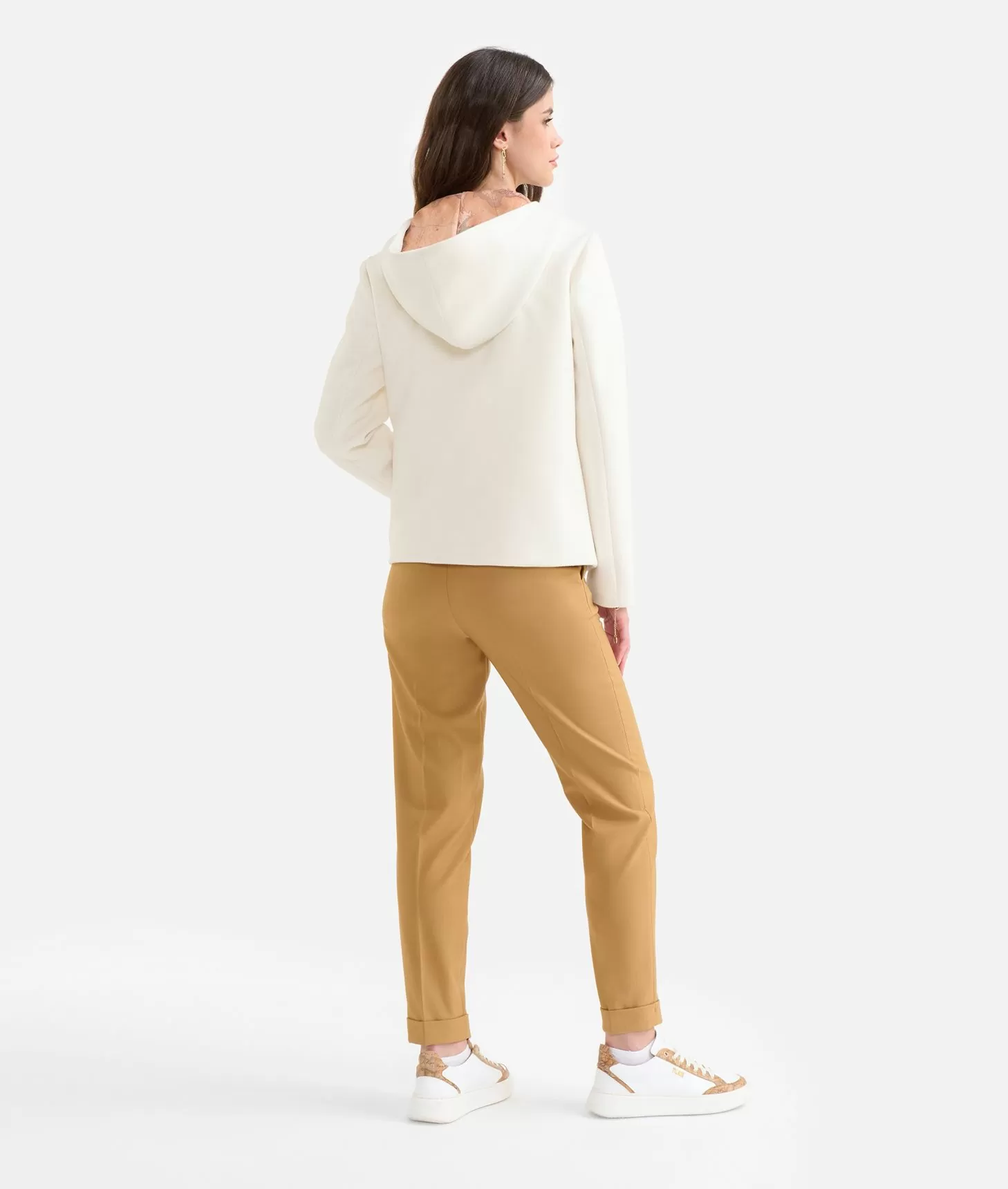 Alviero Martini 1a Classe Blouson Con Cappuccio In Velour Bianco Lana