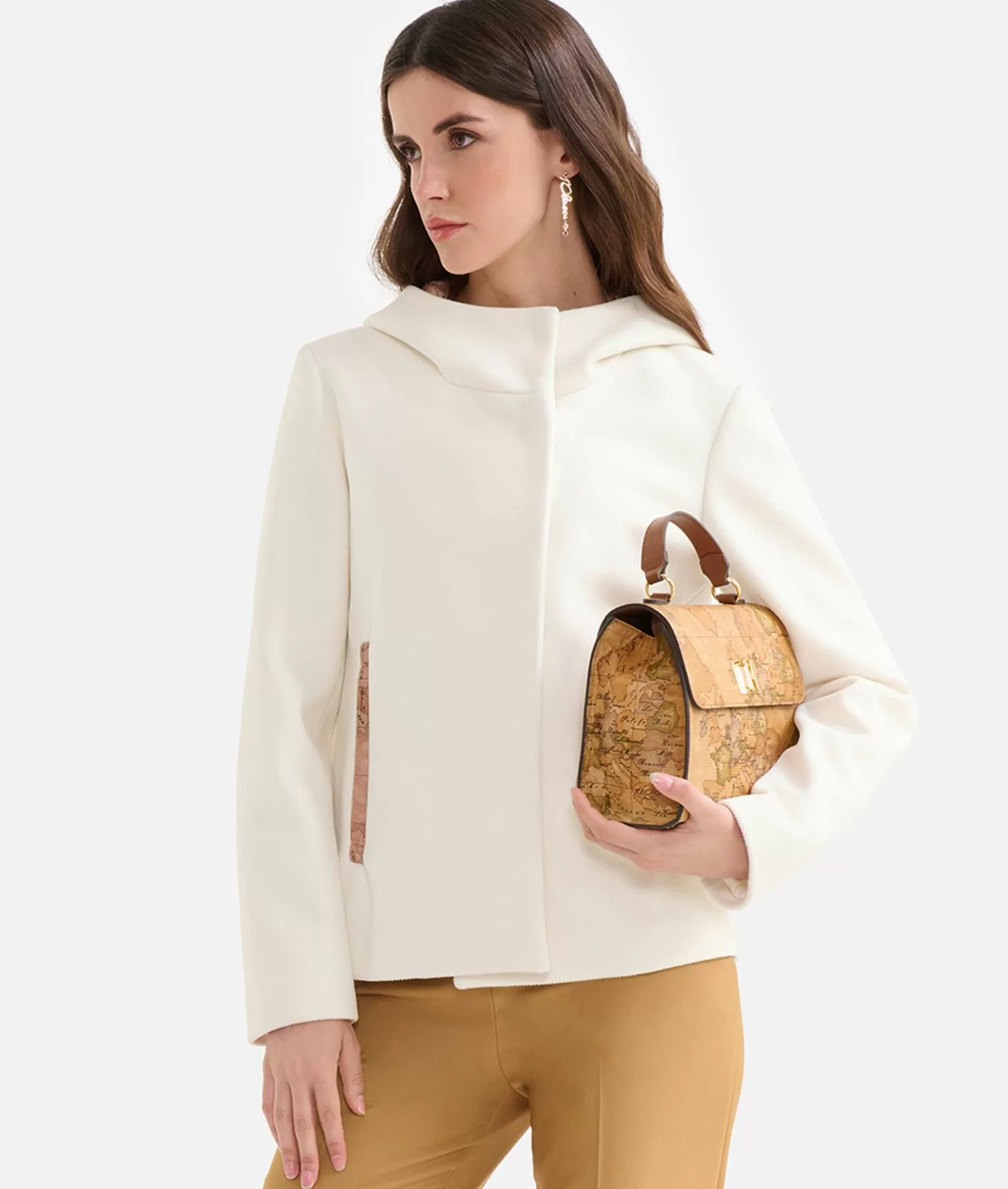 Alviero Martini 1a Classe Blouson Con Cappuccio In Velour Bianco Lana