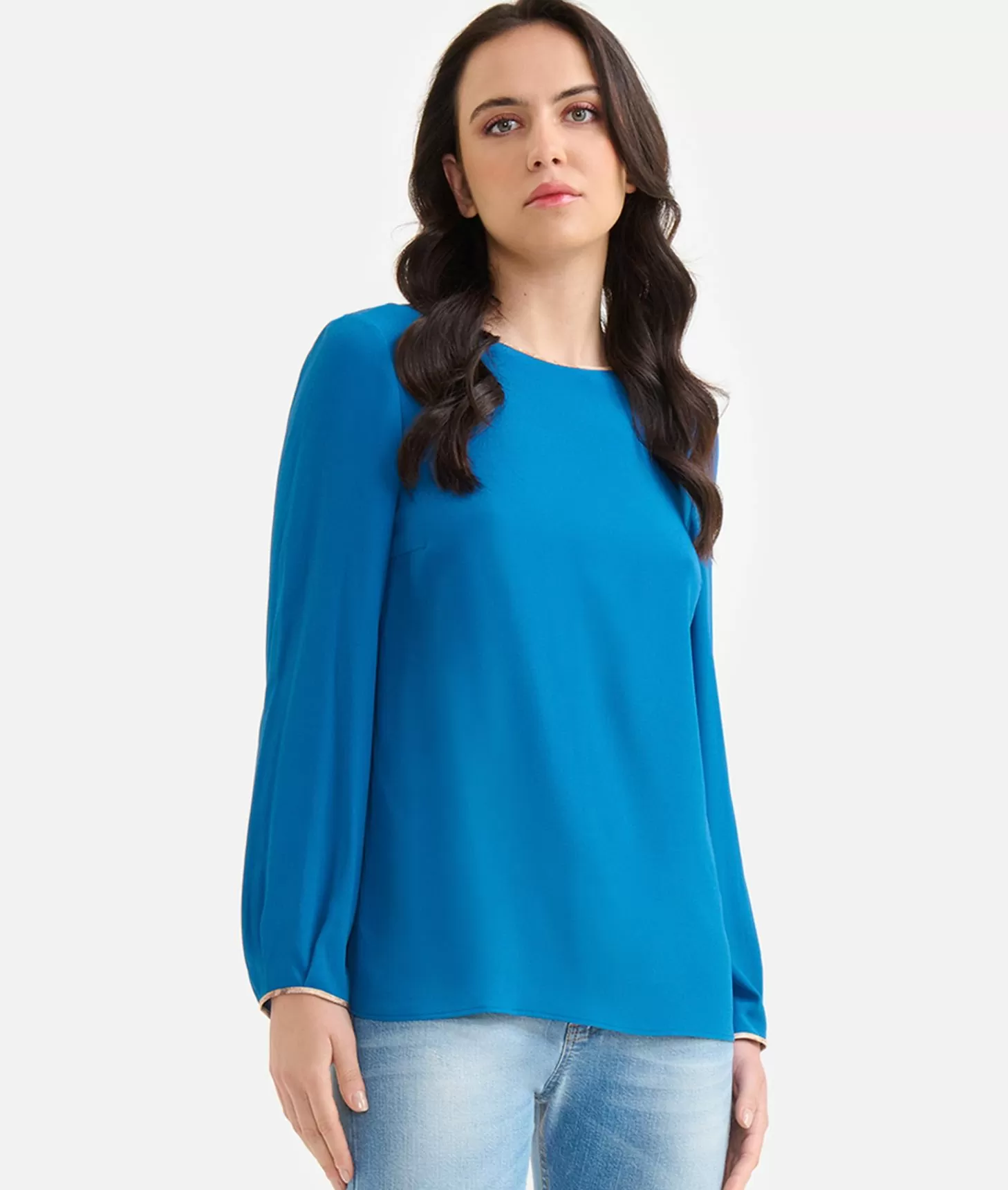 Alviero Martini 1a Classe Blusa Basic In Crêpe De Chine Blu Di Prussia