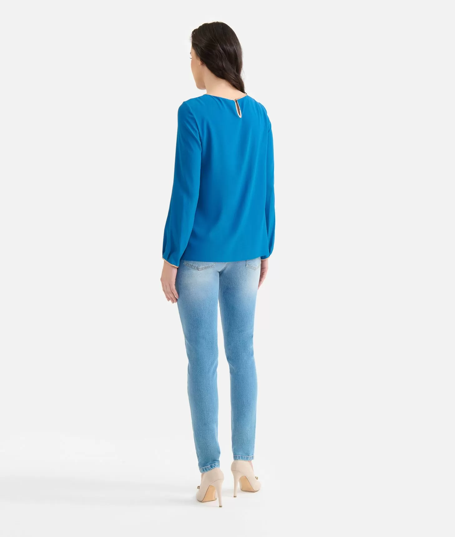 Alviero Martini 1a Classe Blusa Basic In Crêpe De Chine Blu Di Prussia