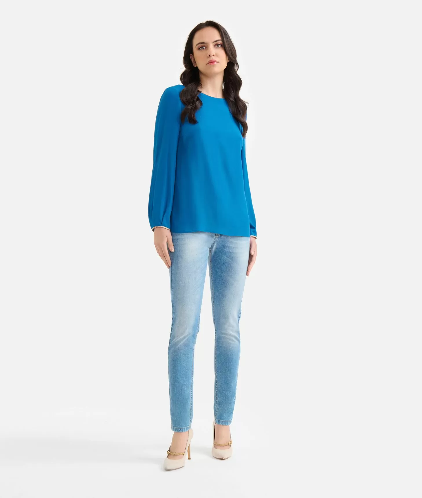 Alviero martini 1a classe Blusa basic in crêpe de chine Blu di Prussia
