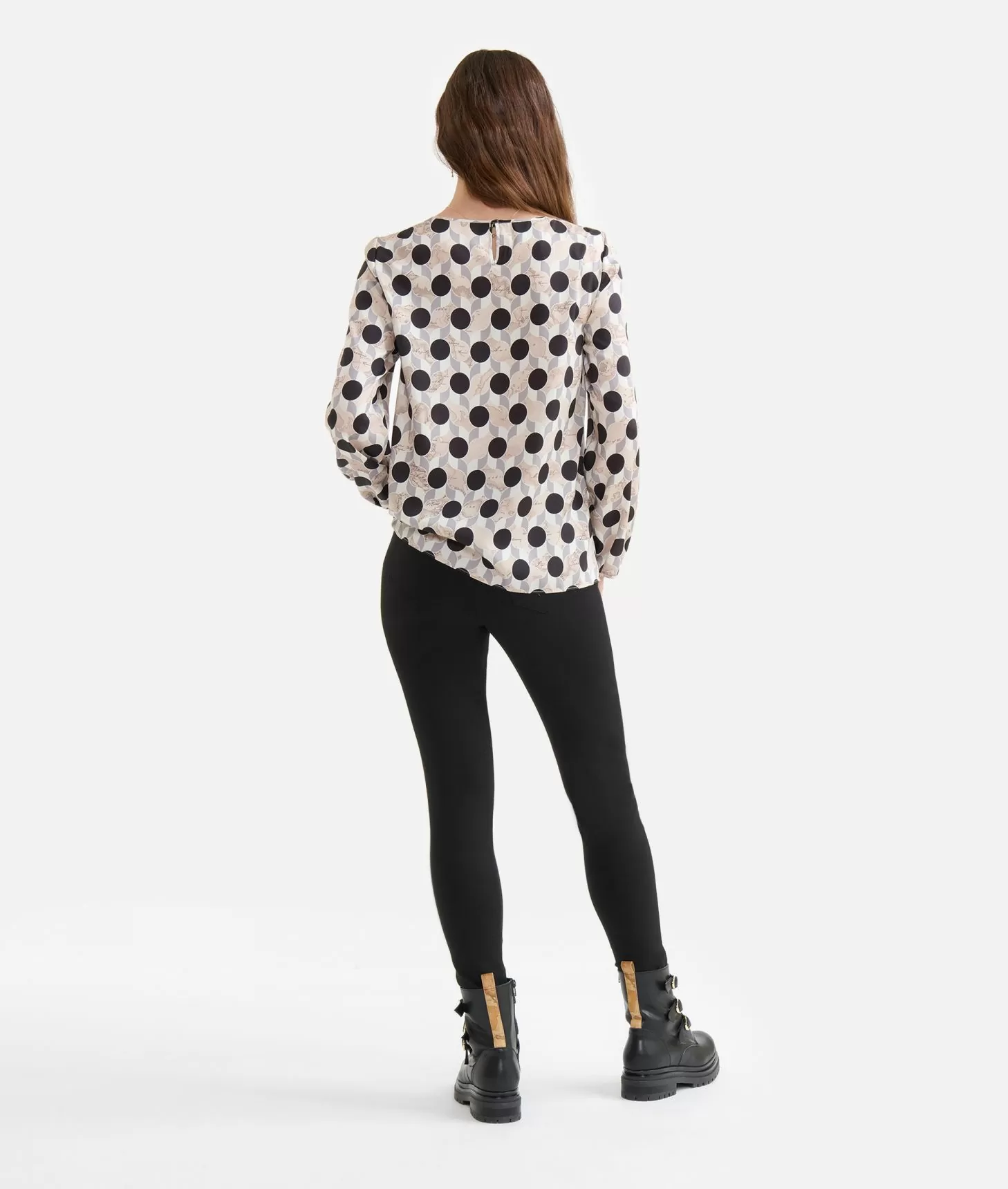 Alviero Martini 1a Classe Blusa Basic In Twill Stampa Geo-Metrico Greige