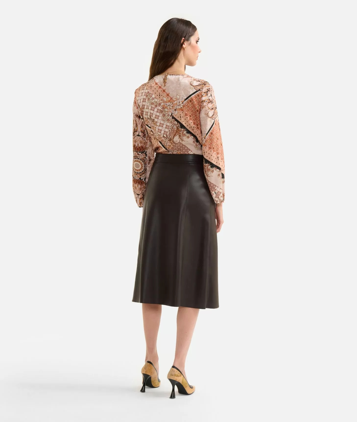 Alviero Martini 1a Classe Blusa Basic In Twill Stampa Geo Patchwork Foulard Greige