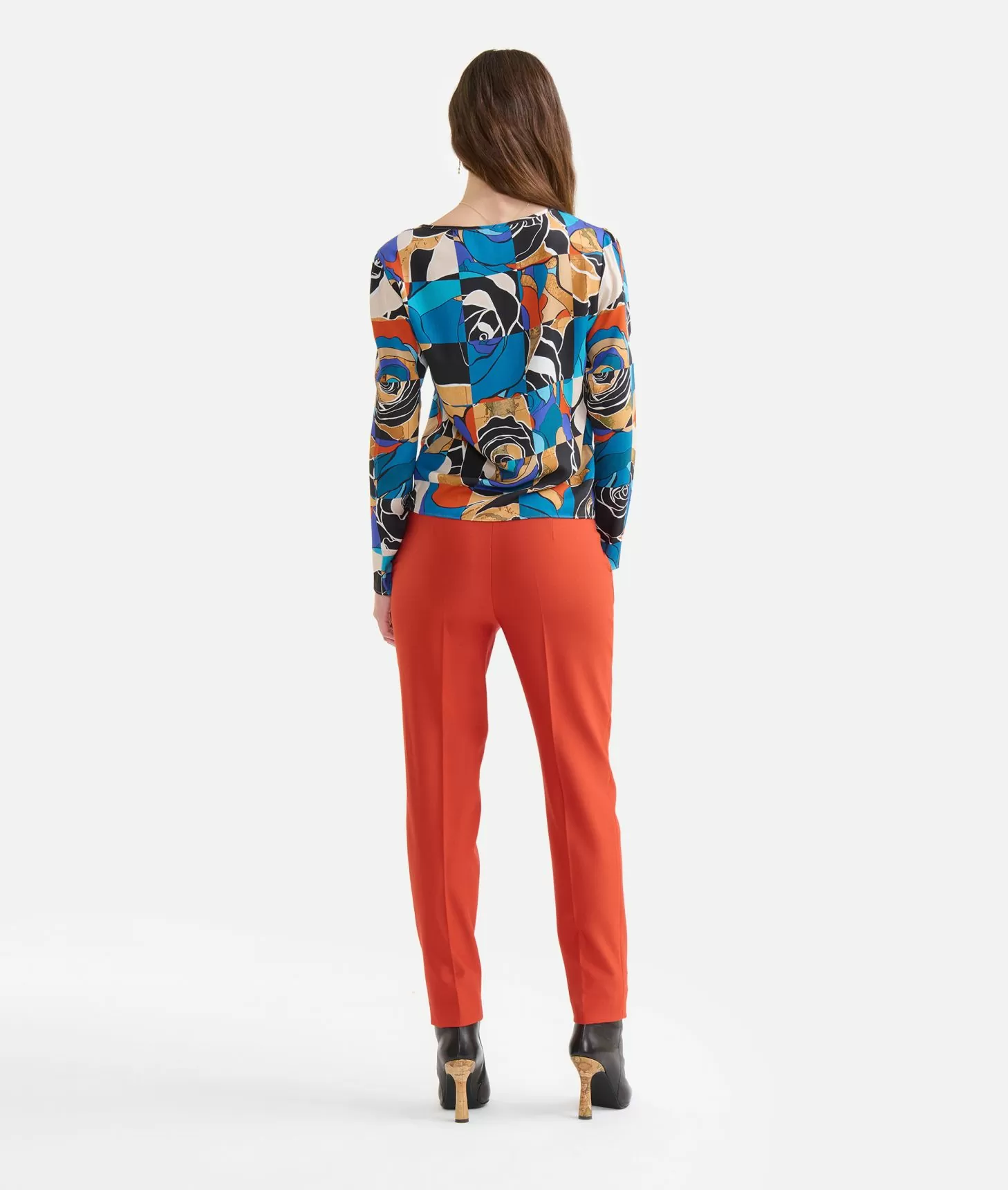 Alviero Martini 1a Classe Blusa Con Nodo In Viscosa Stampa Rosa Del Deserto Blu