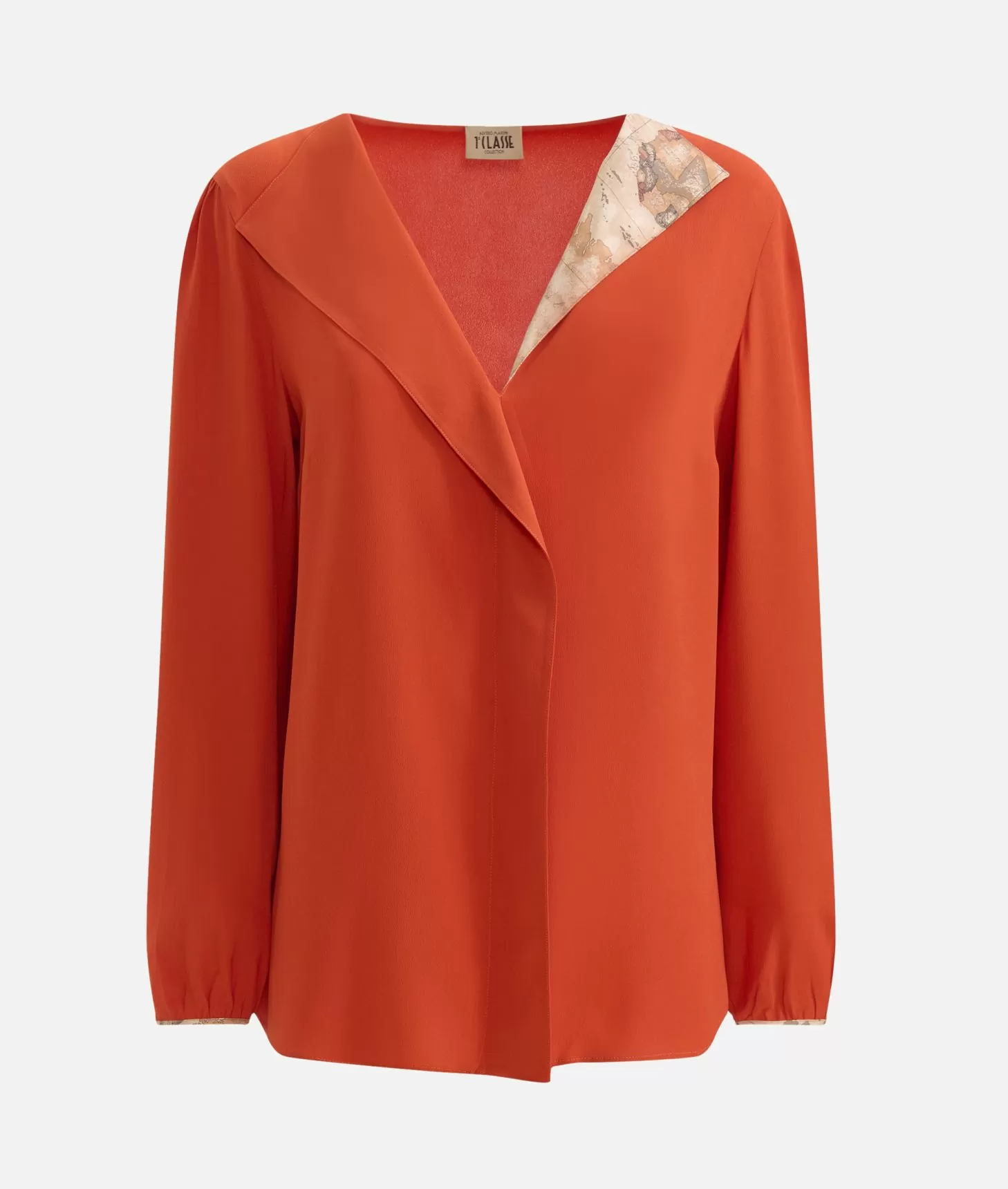 Alviero Martini 1a Classe Blusa Con Revers In Crêpe De Chine Mattone