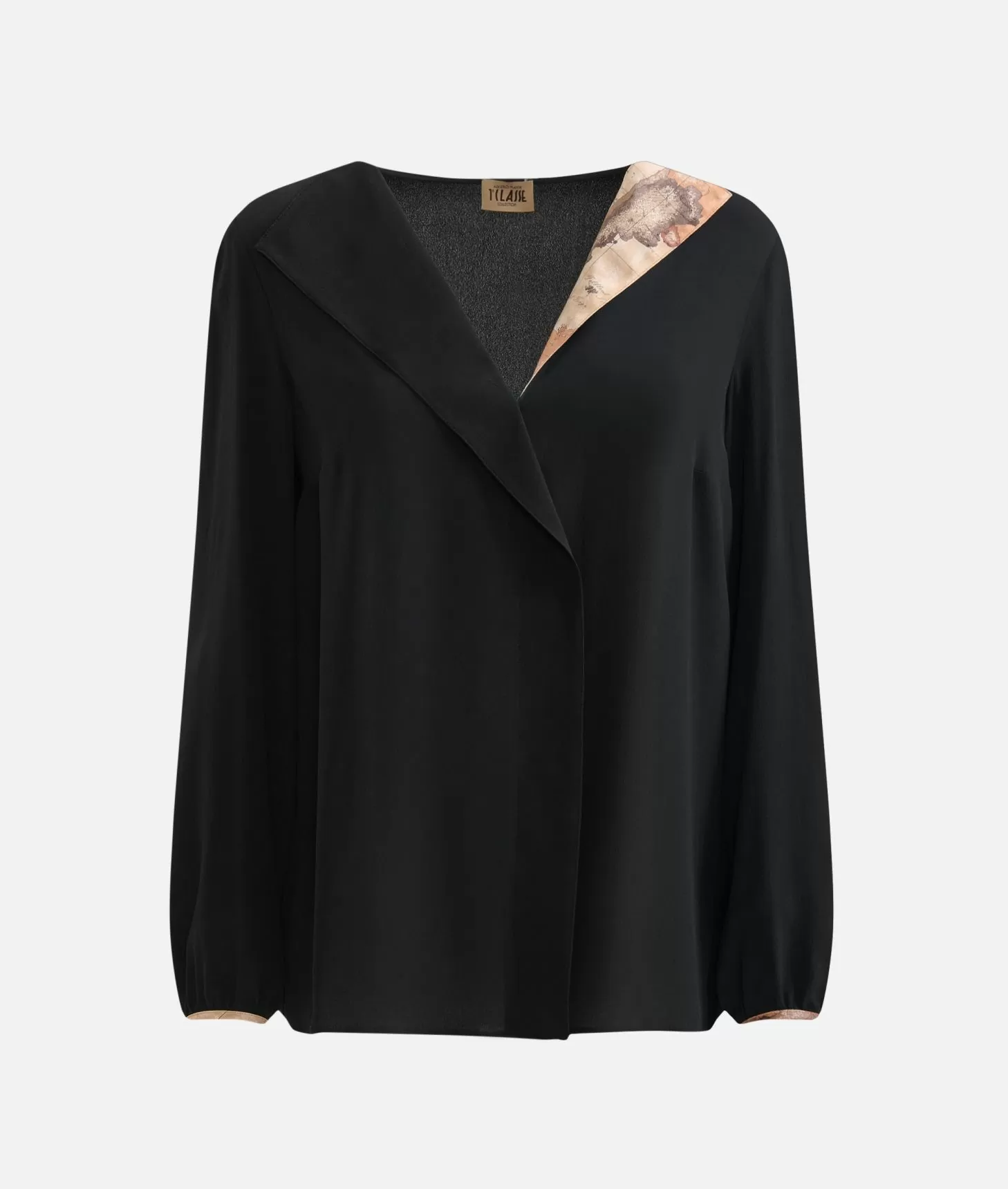 Alviero Martini 1a Classe Blusa Con Revers In Crêpe De Chine Nera