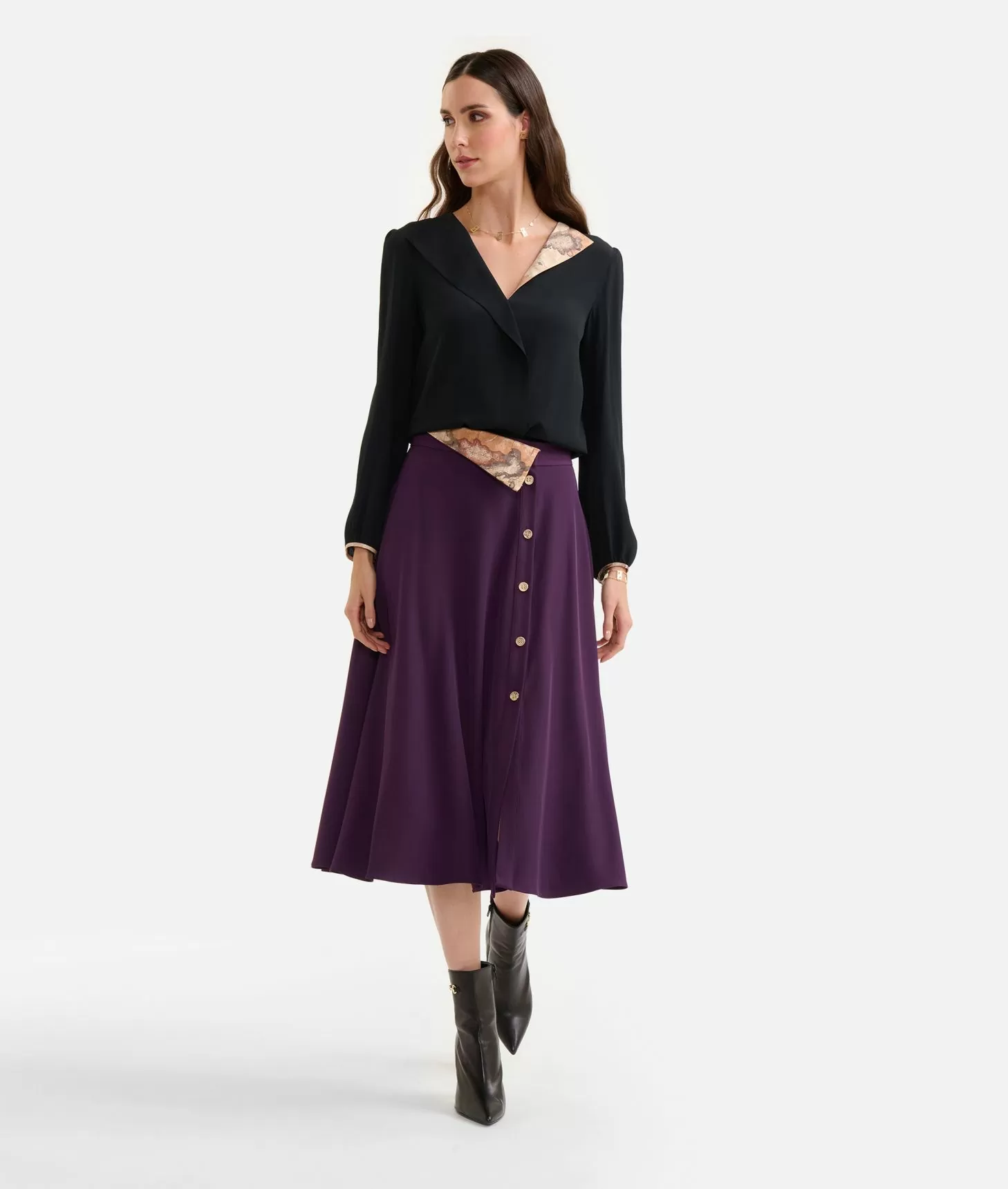 Alviero martini 1a classe Blusa con revers in crêpe de chine Nera