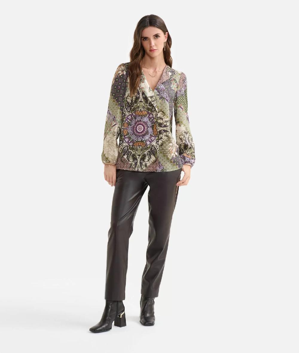 Alviero martini 1a classe Blusa con revers in twill stampa Geo Patchwork Foulard Verde