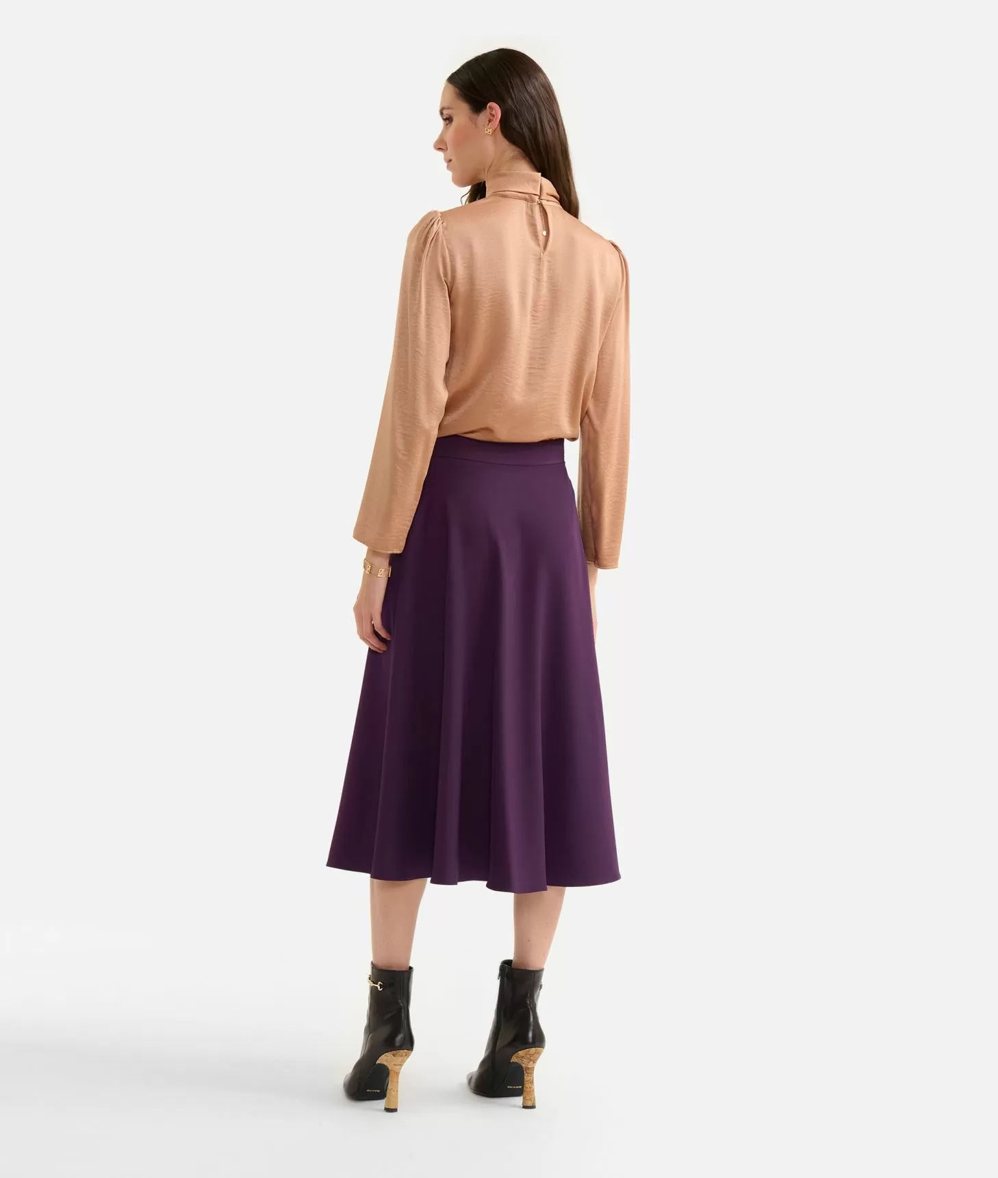 Alviero Martini 1a Classe Blusa In Fluido Satin Con Sciarpina Geo Classic Cammello