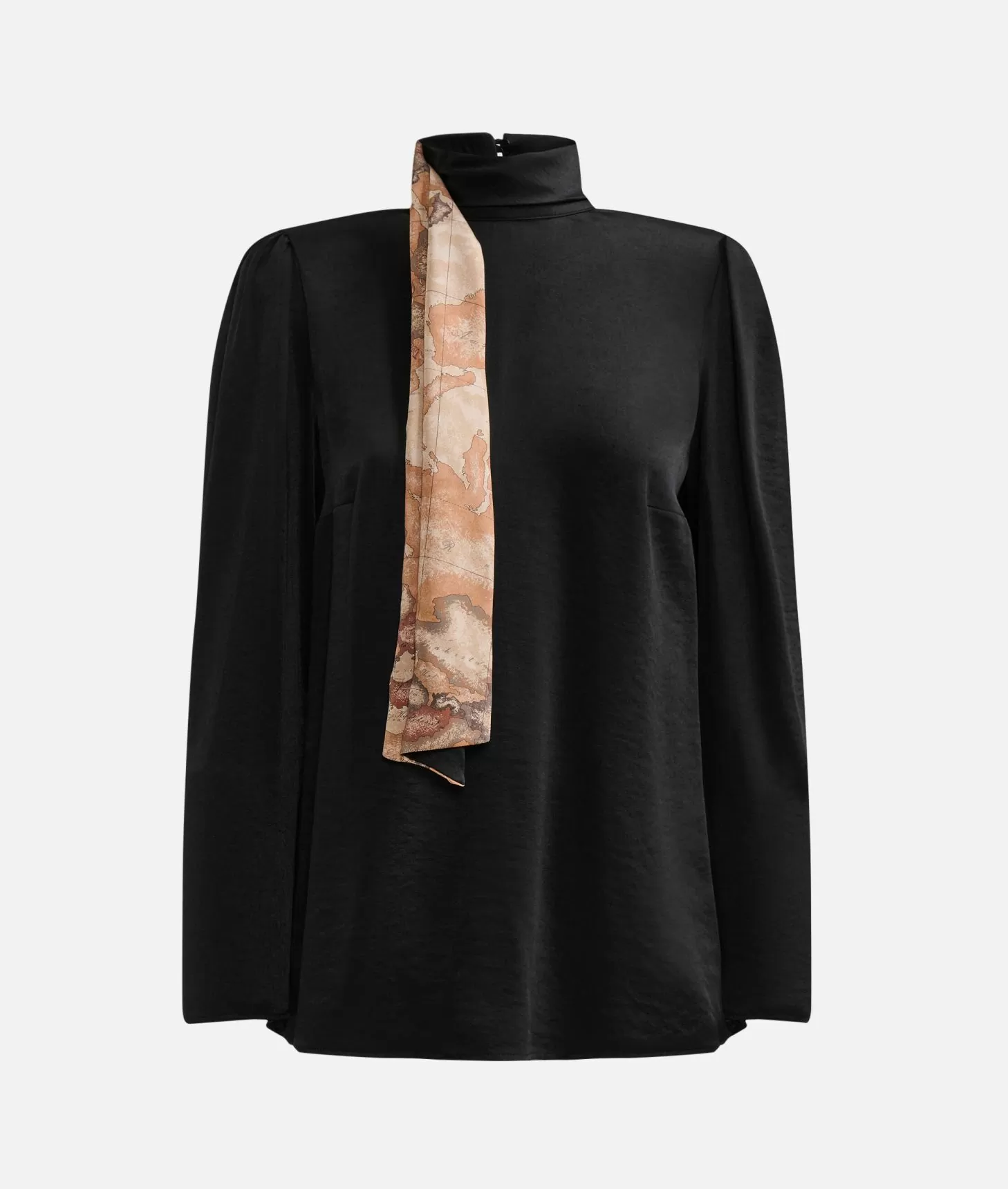 Alviero Martini 1a Classe Blusa In Fluido Satin Con Sciarpina Geo Classic Nera