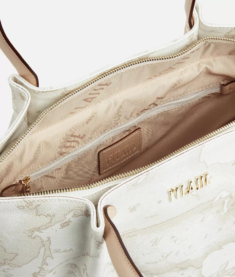 Alviero Martini 1a Classe Borsa Shopping In Tessuto Stampa Geo White Bianca
